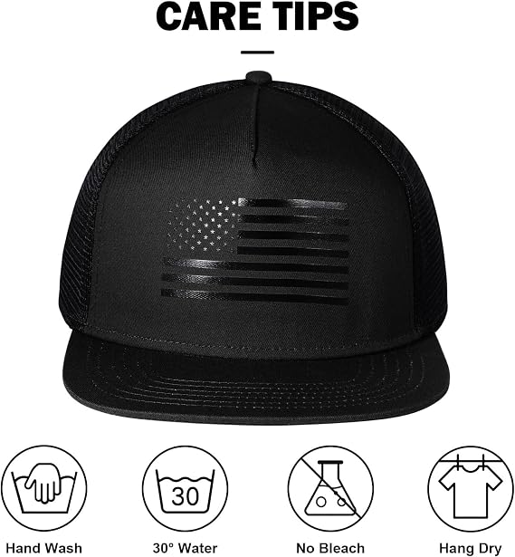 Mens Oversize XXL American Flag Flat Brim Trucker Hat, Adjustable Mesh Snapback Baseball Cap for Big Heads