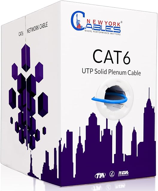 NewYork Cables CAT6 Plenum Cable 1000ft (CMP) | Easy to Pull Quality Tested Plenum Rated Wire | 23AWG Solid Conductor 550MHz, 4Pair 10 GB UTP Internet Cable, Available in Multi Colors (Blue)