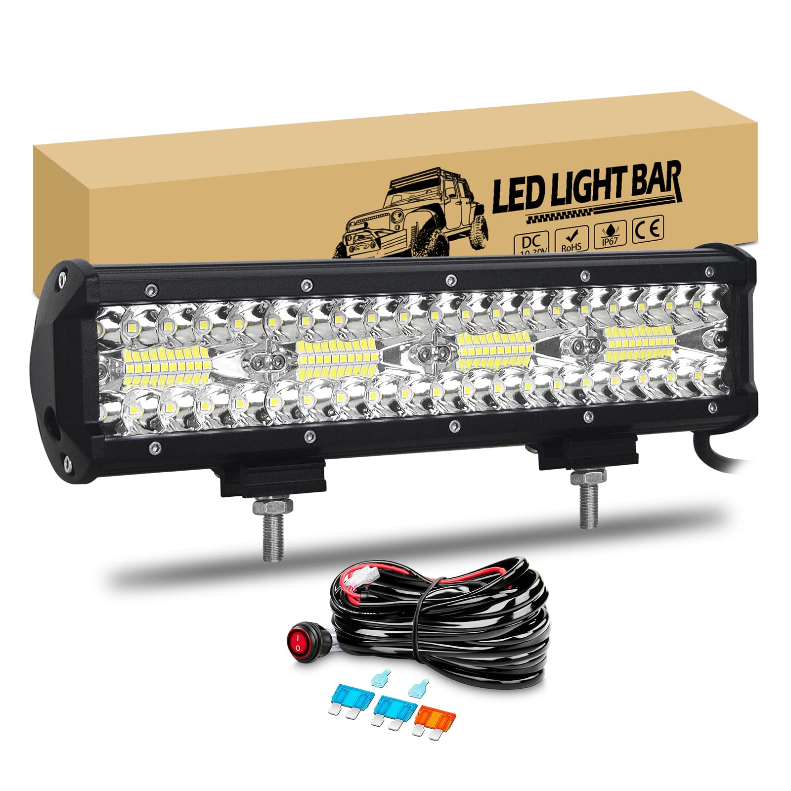 RIGIDON Barra Led Fuoristrada 30cm 12 Pollici 240W Barra Luce Led Con 12V Cablaggio, Lampade Luci di Guida per 4x4 Offroad Auto Trattore Camion SUV UTE ATV Barca Veicoli, 6000K Bianco