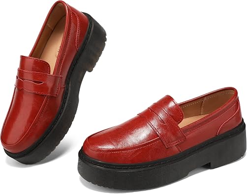BEAUSEEN Womens Platform Chunky Penny Loafers Comfortable Lug Sole Slip-On Business Work Casual Dressy Shoes