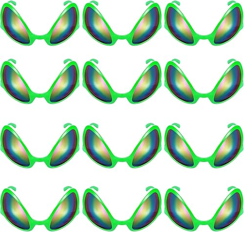 Bememo 12 lentes de sol alienígenas geniales de plástico verde para fiestas, regalos de fiesta para adultos y niños