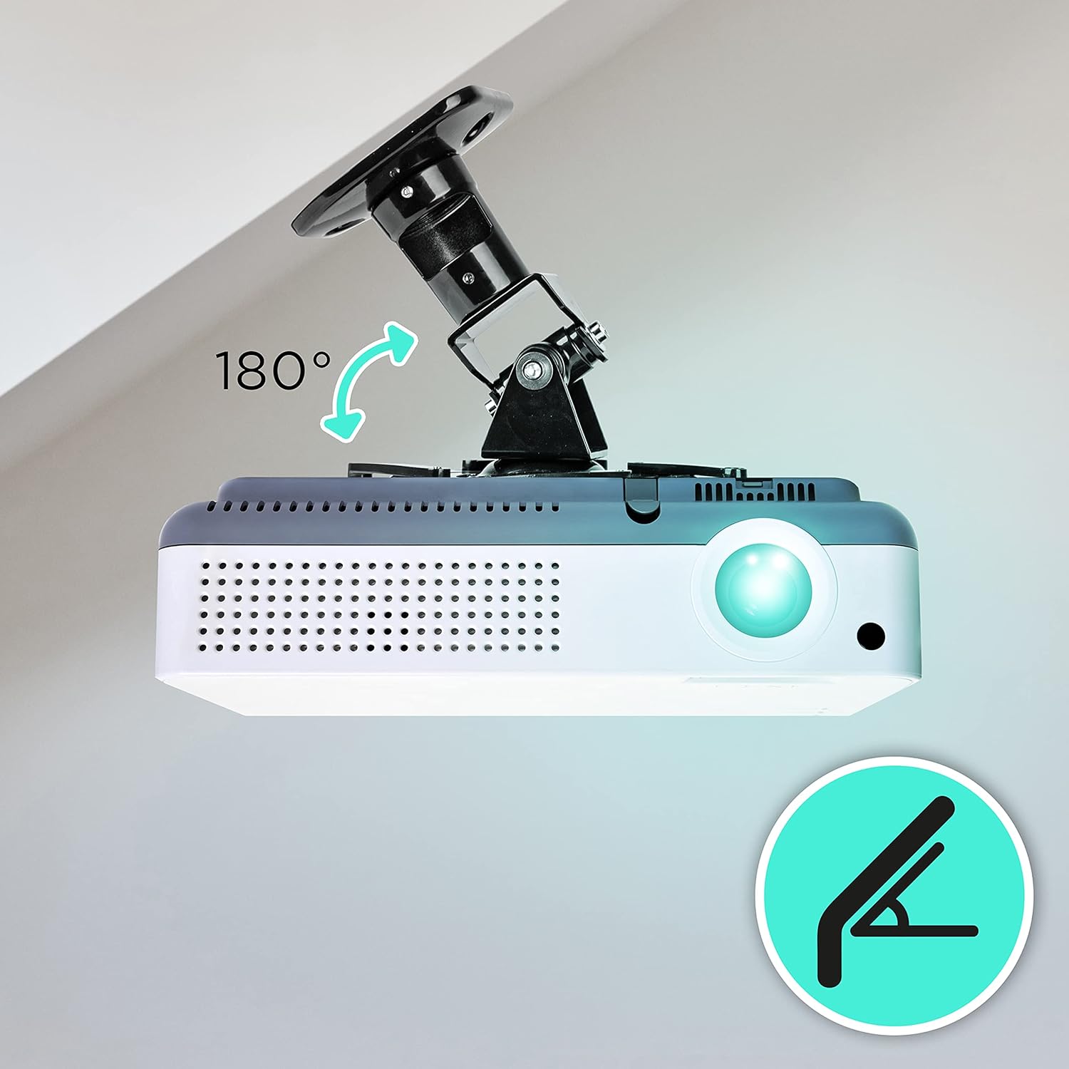 Duronic Projector Mount PB01XB | Bracket Fixing for Ceiling or Wall | 22lbs Capacity | Universal | Heavy Duty | Fittings Included | Rotate 360 °, Swivel 180 °, Tilt 180° for Easy Projection Set-up
