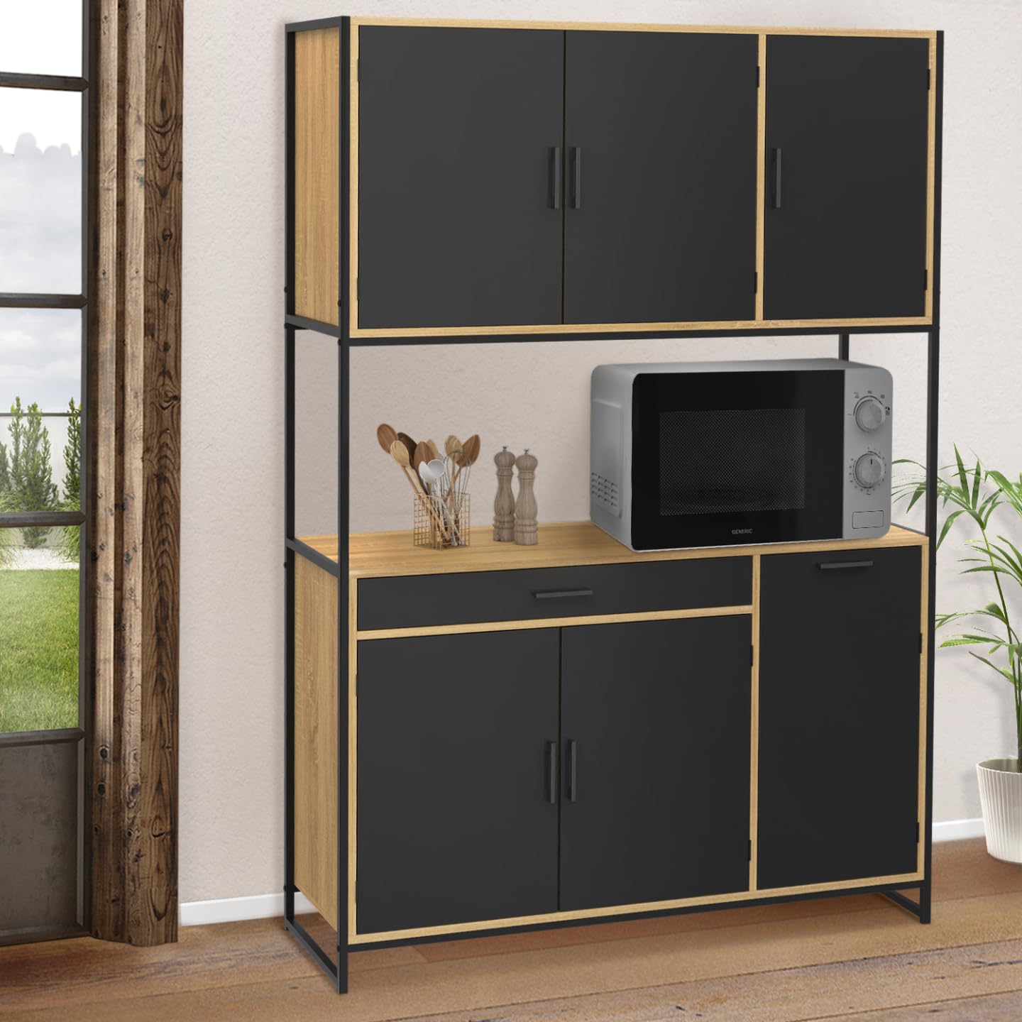 IDMarket - Buffet de Cuisine 120 cm Boston Design Industriel | Avec 6 portes et tiroir