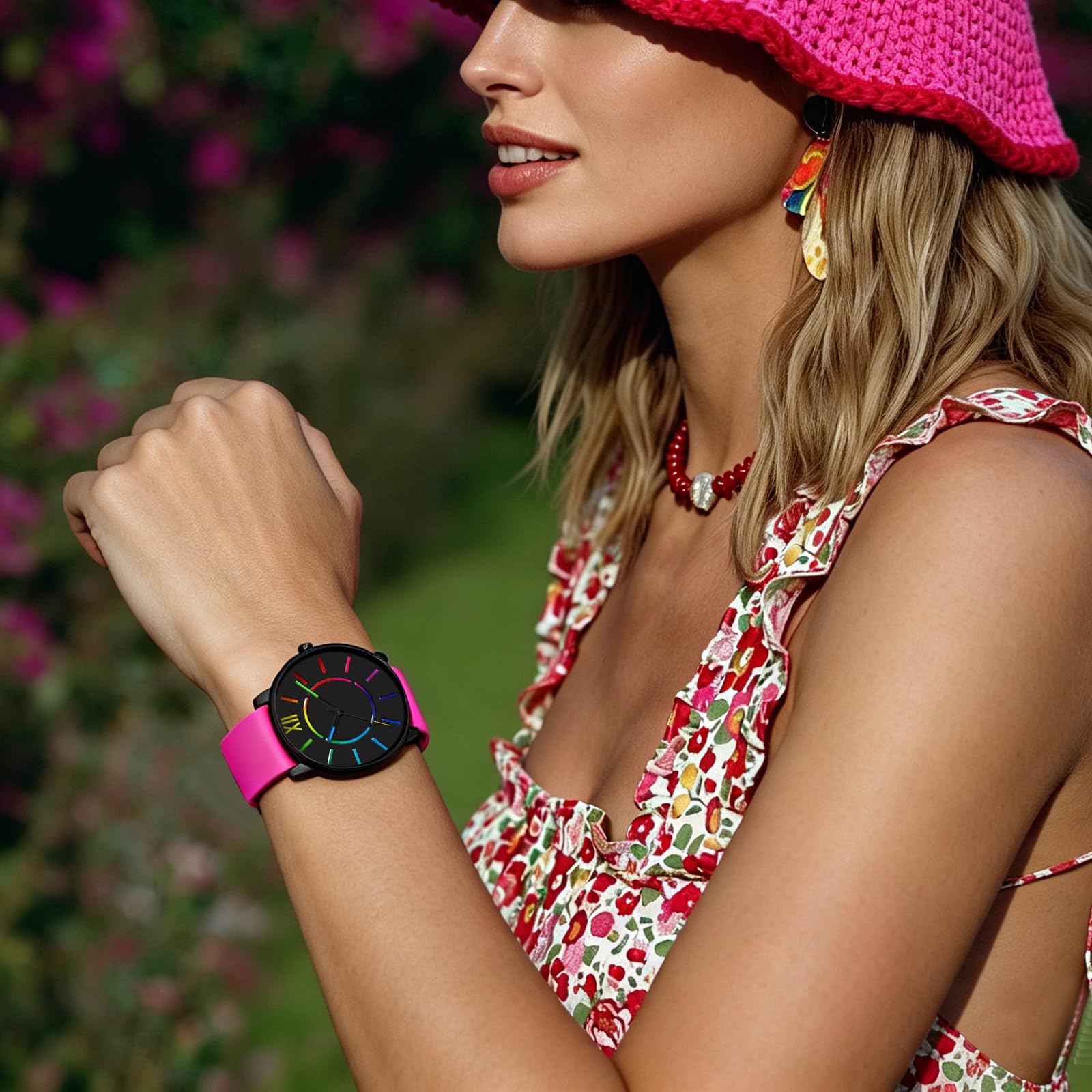 Bisley Armbanduhr für Damen und Herren, Regenbogenfarben, großes