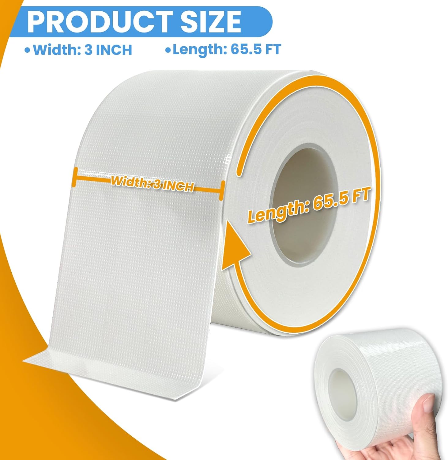 White Window Weather Sealing Tape,Window Draft Isolation Sealing Film Tape, AC Seal Air Conditioner Sealing Tape No Residue, Keep Out Cold Air Dust Rain, Waterproof (3inch*65.5ft)