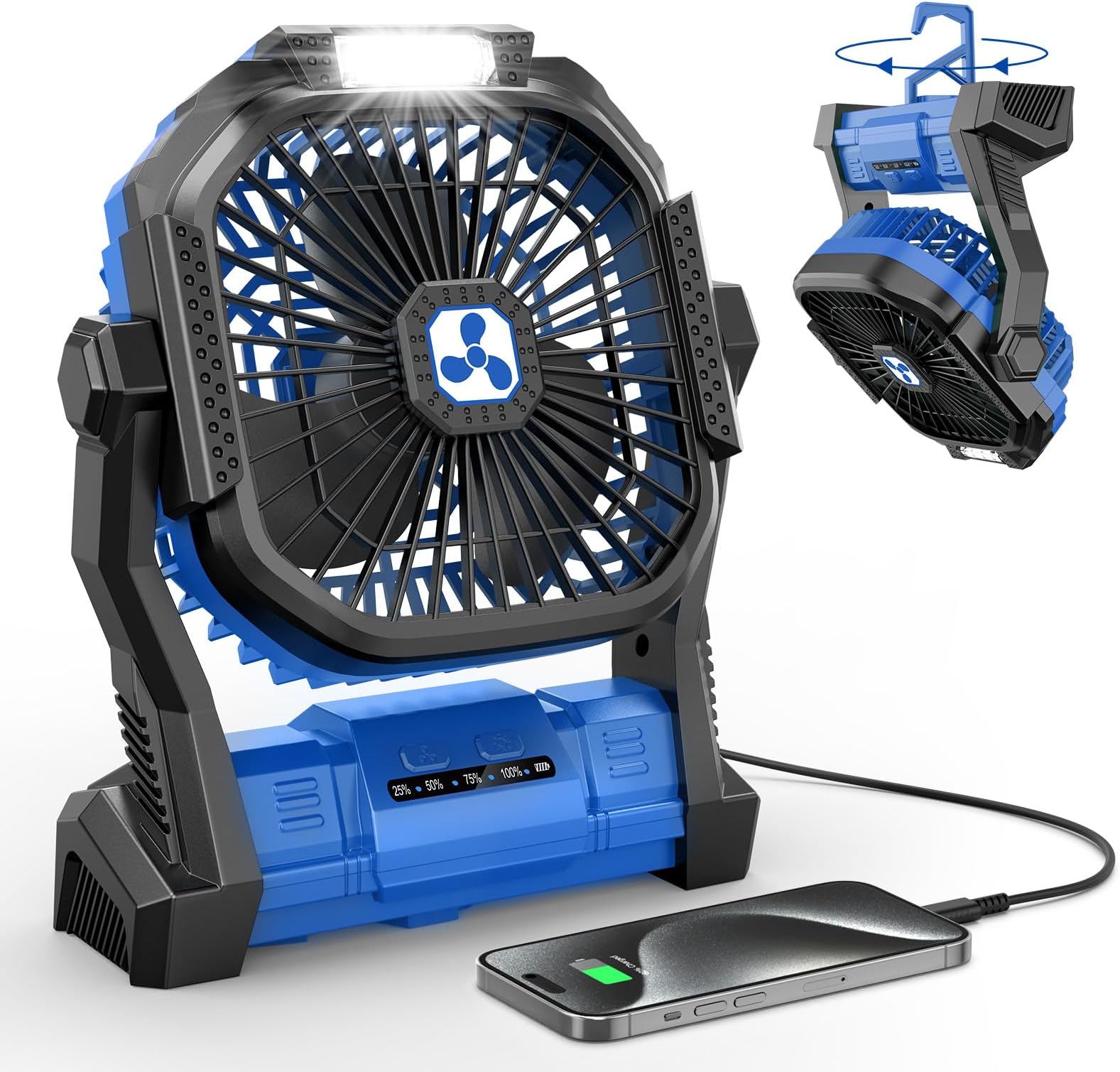 Portable Fan Rechargeable, Cordless Battery Powered Fan with LED Lantern 20000mAh, USB C Battery Operated for Travel Bedroom Home Camping Tent Office Beach Desk Picnic Barbecue Fishing Table