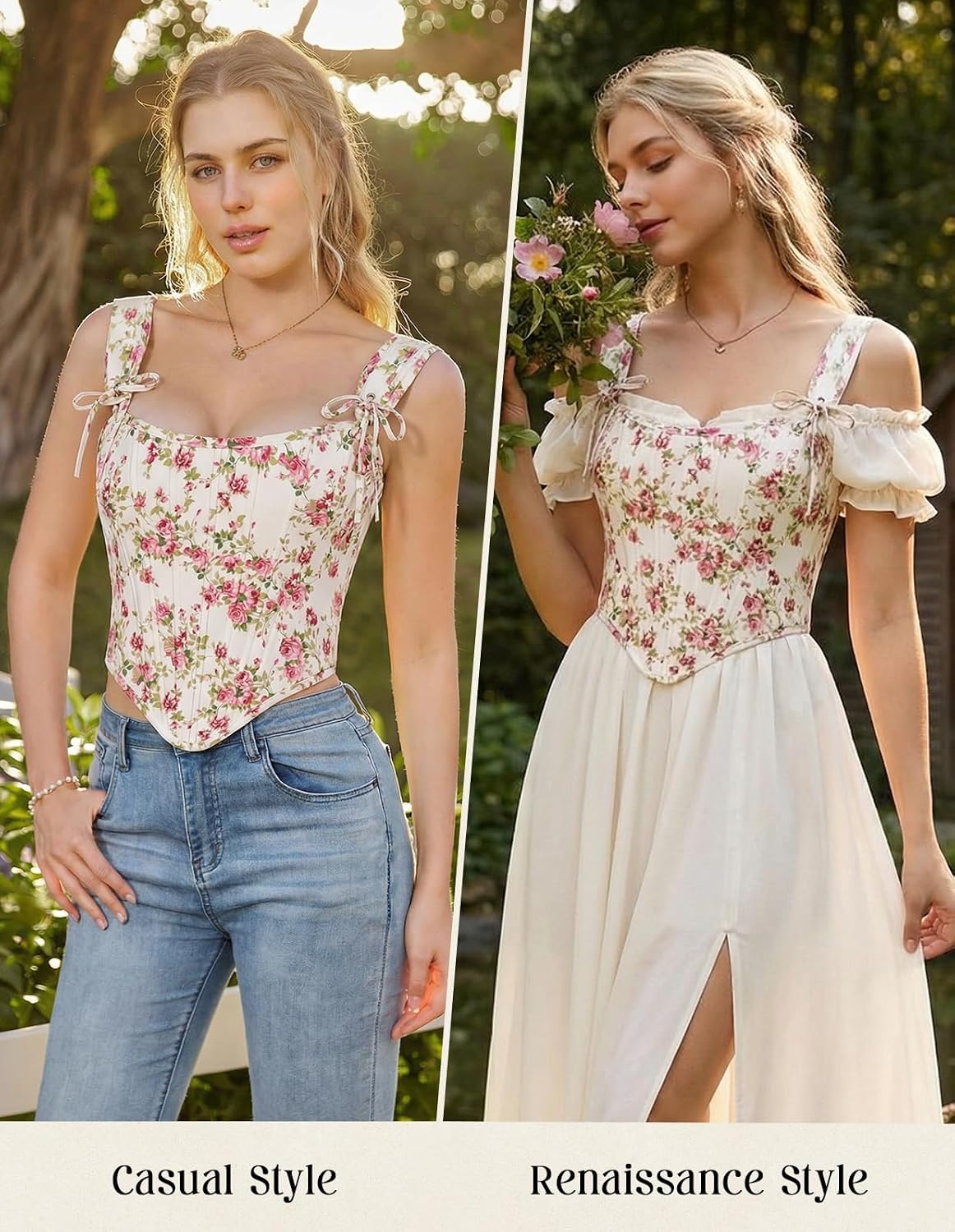 Scarlet Darkness Floral Corset Tops for Women Renaissance Corset Boned Lace Up Bustier Tops