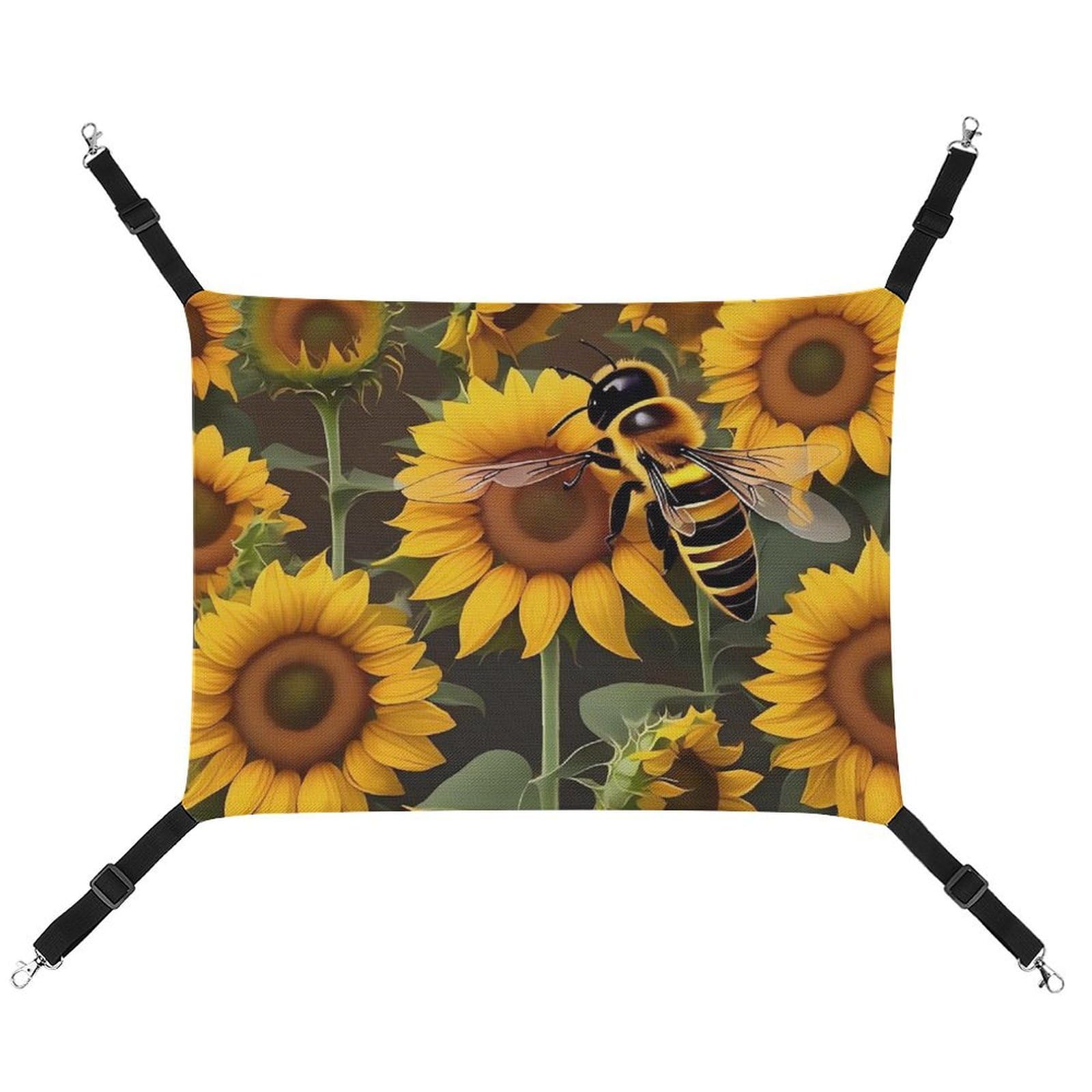 Hamac pour chat réglable sur le radiateur ou lit avec motif abeille et tournesols pour chaton
