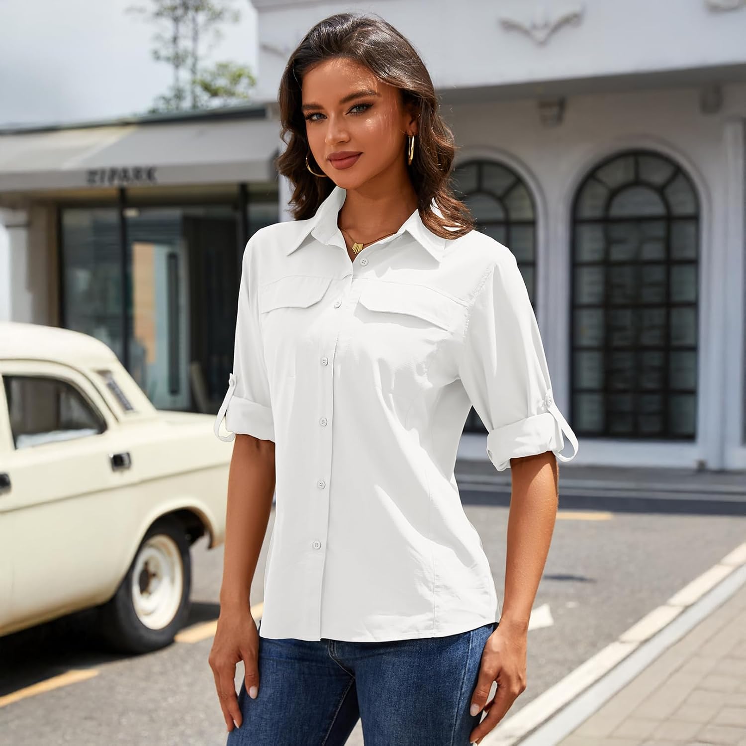 Womens Sun Protection Safari Shirts UPF 50+ UV Long Sleeve Outdoor Cool Quick Dry Fishing Hiking Shirts - Image 4