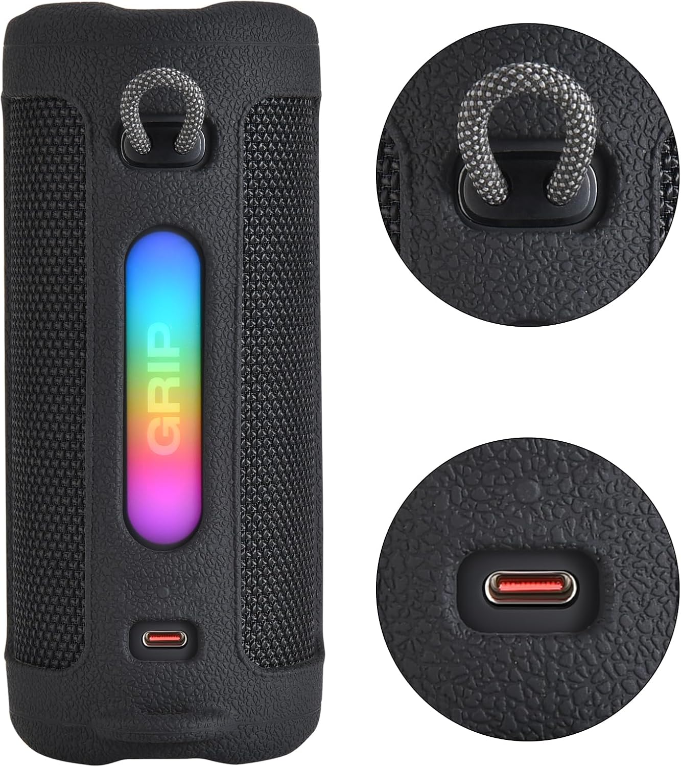 Shockproof Silicone Case for JBL Grip Speaker, Anti-Slip Protective Cover with Detachable Shoulder Strap, Portable Cover for Outdoor, Home, Travel (Black) - Image 4