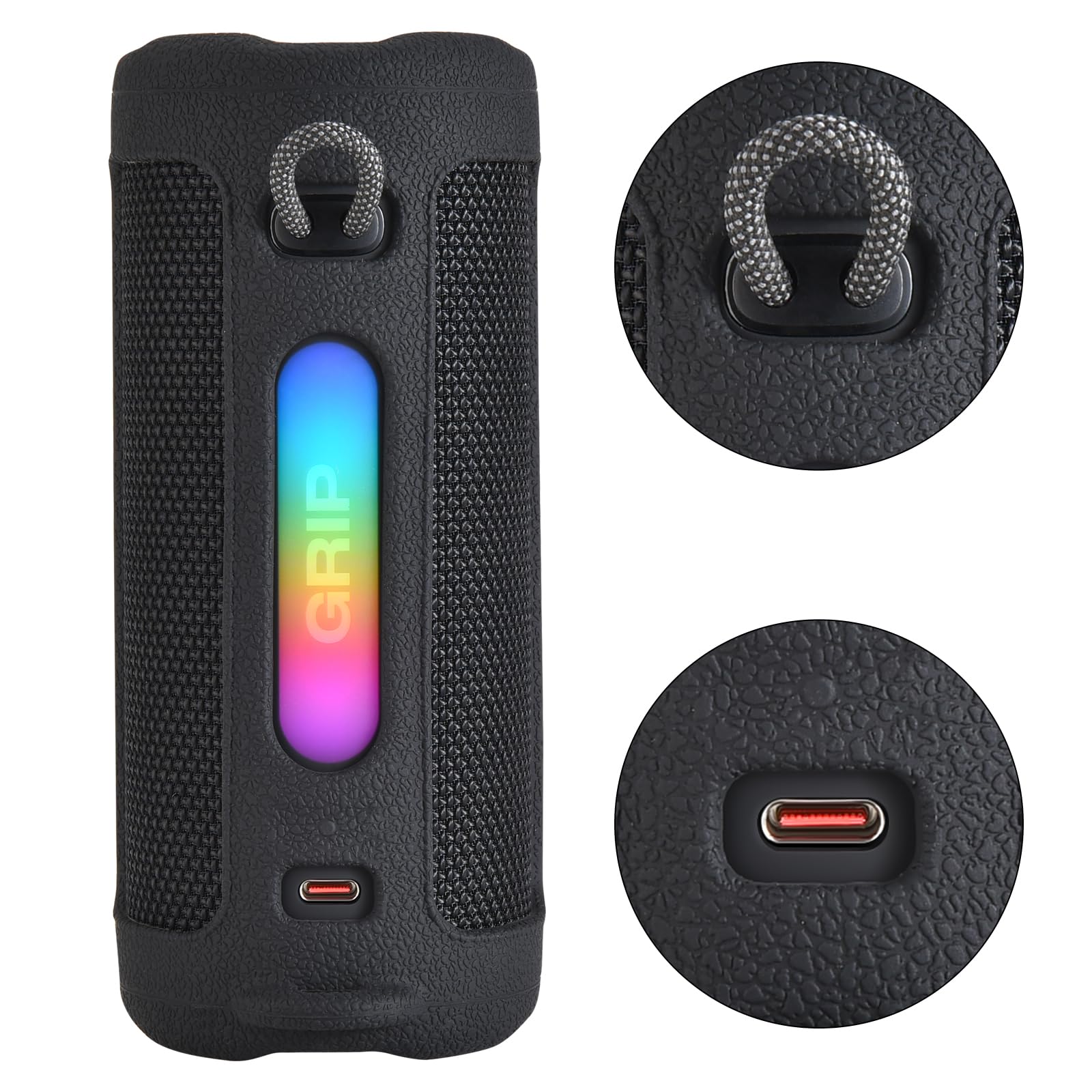 Silikon Hülle Schutzhülle für JBL Grip mit Schultergurt & Karabiner, Tragbare Reisehülle Tragetasche Case (Schwarz)