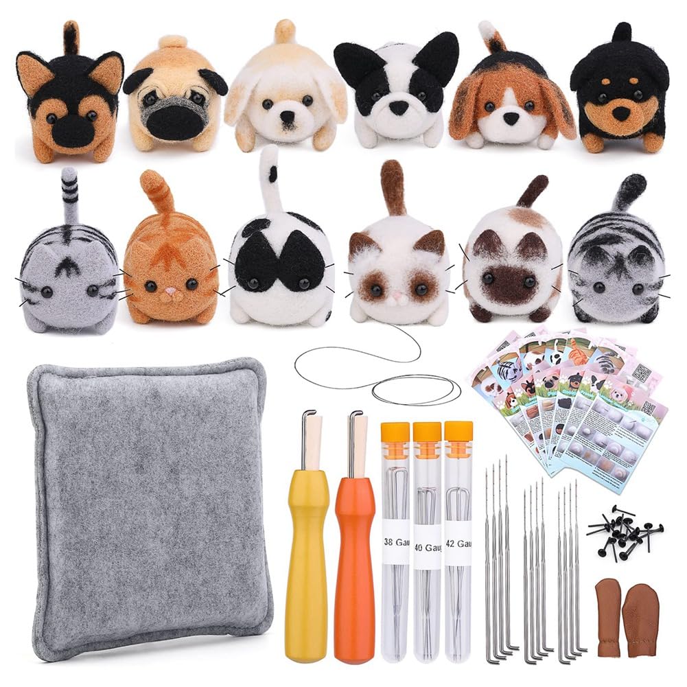 Laugherer 1Set Needle Felting Supplies Doll Wool Needle Felting Beginner Kit With Instruction,Felting Foam Mat And Diy Needle Craft