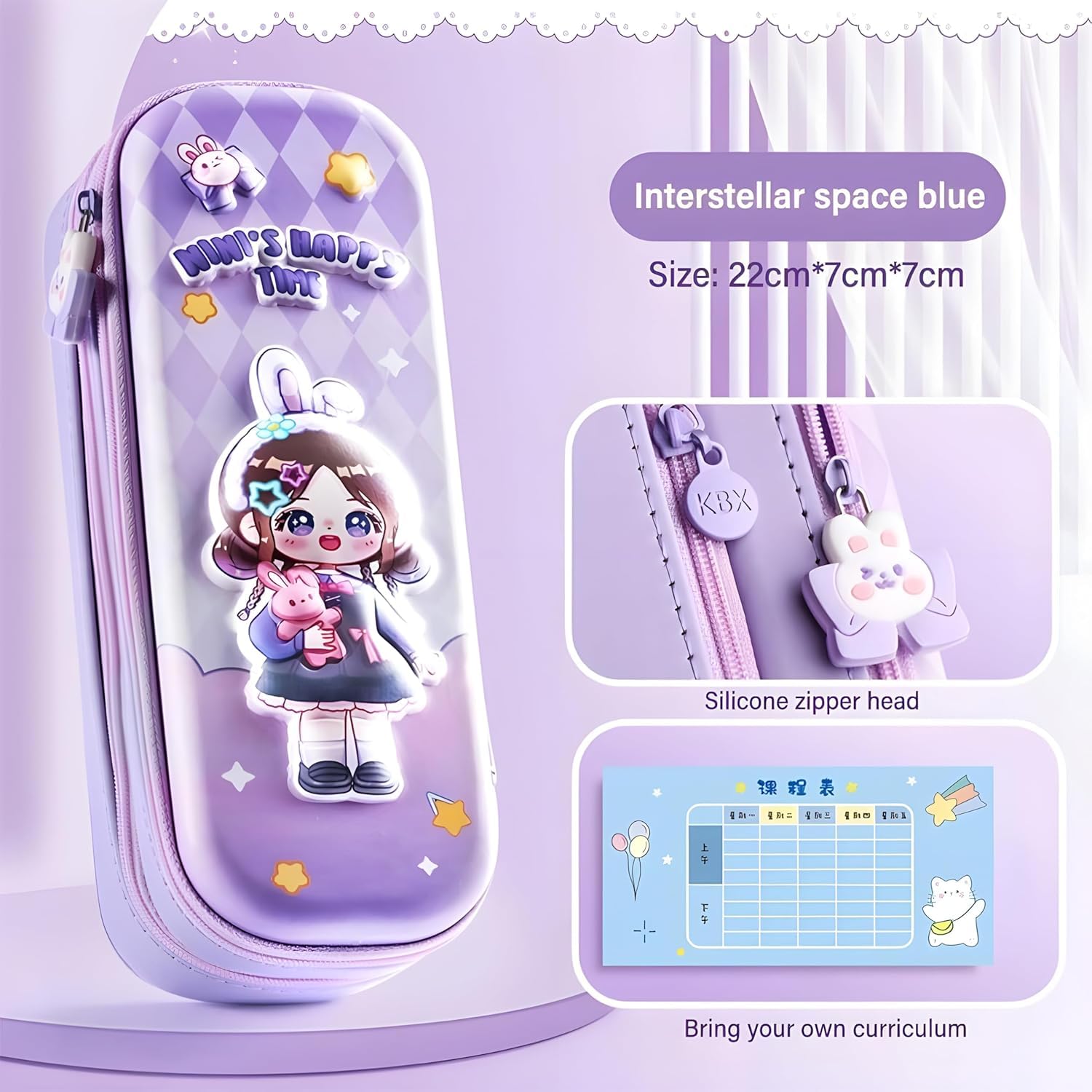 Umadiya Premium Double Layer Girl Pencil Case 3D Cover Eva Space Doll Theme Large Capacity Pencil Zipper Pouch Bag Compass School Organizer Students Kids Stylish Pen Holder Stationery Box(Girl) 1