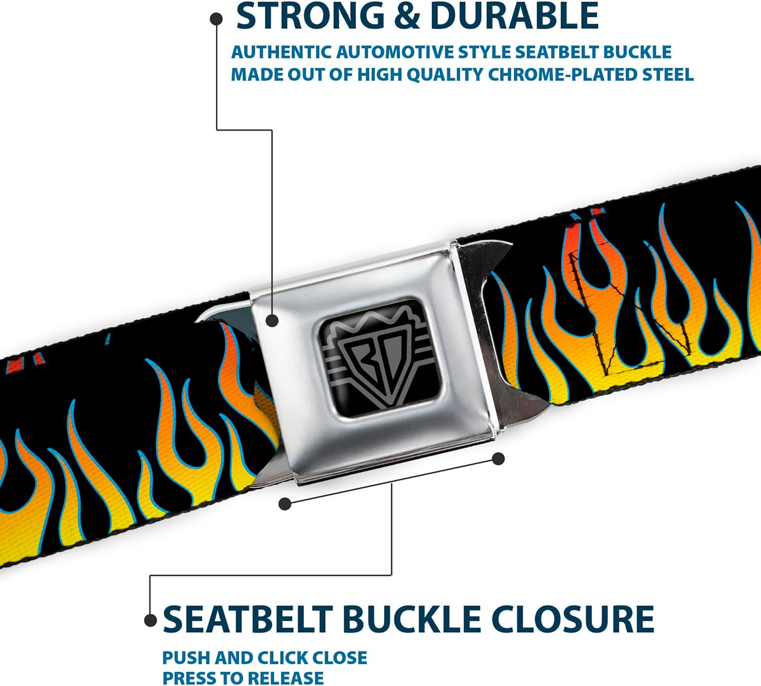 バックルダウンシートベルトベルト - フレームブラック/イエロー/オレンジ - 幅1.5インチ - 長さ32-52インチ