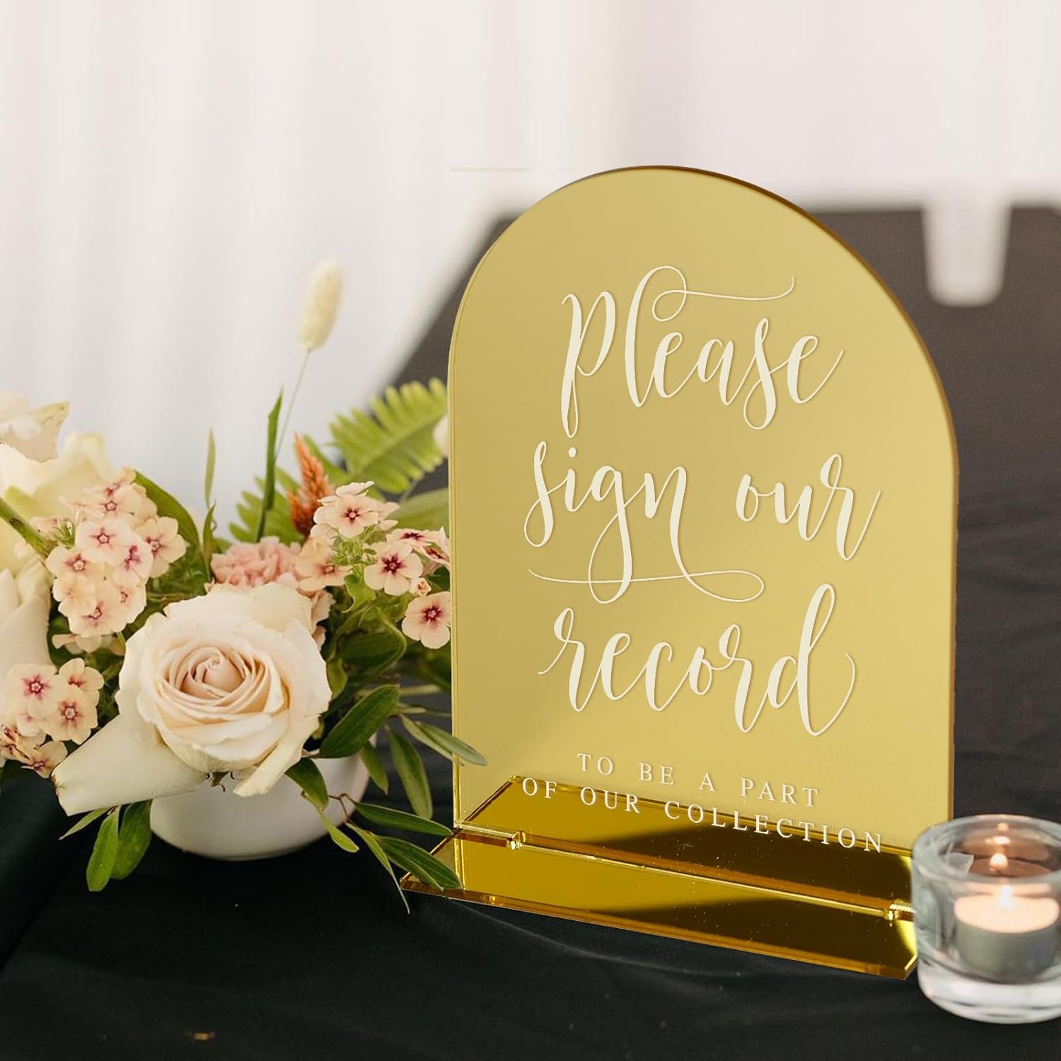 5x7 Inch Gold Mirror Acrylic Arch Sign with Stand | 10 Pack Blank Gold Arch Acrylic Signs with Base for DIY Arched Wedding Signage Wedding Table Numbers