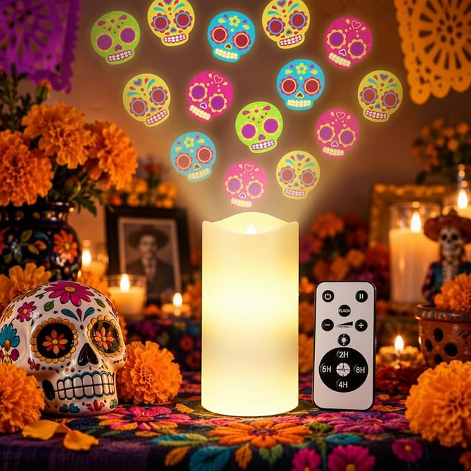 Day of The Dead Decoration Flameless Candles Projector Lights Holiday Gift