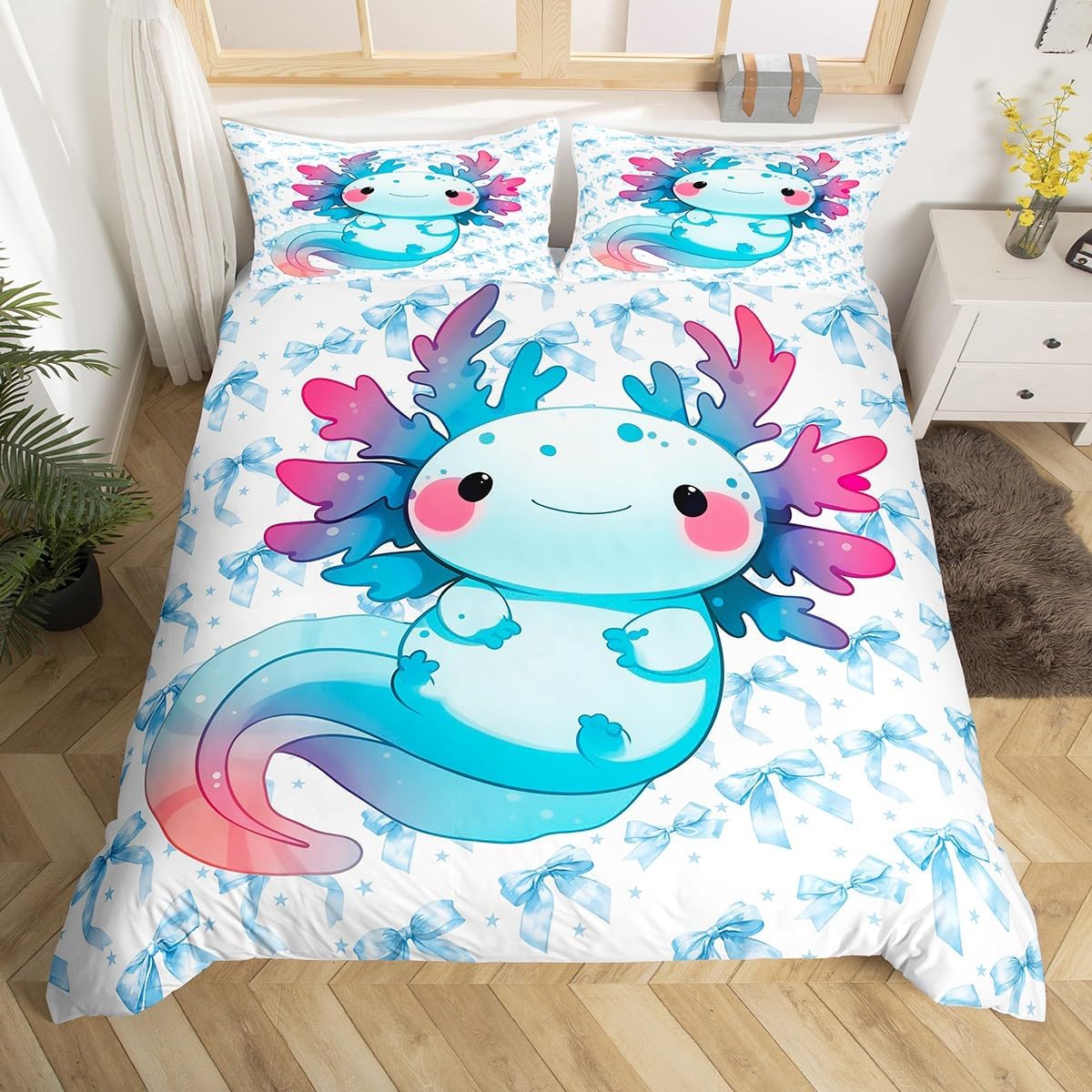 Erosebridal Girls Unicorn Duvet Cover Kawaii Bowknot Princess Bedding Sets for Toddler Kids Cute Bow Bed Set Pink Bow Fantasy Unicorn Bed Cover Toddler with 1 Pillowcase, No Comforter