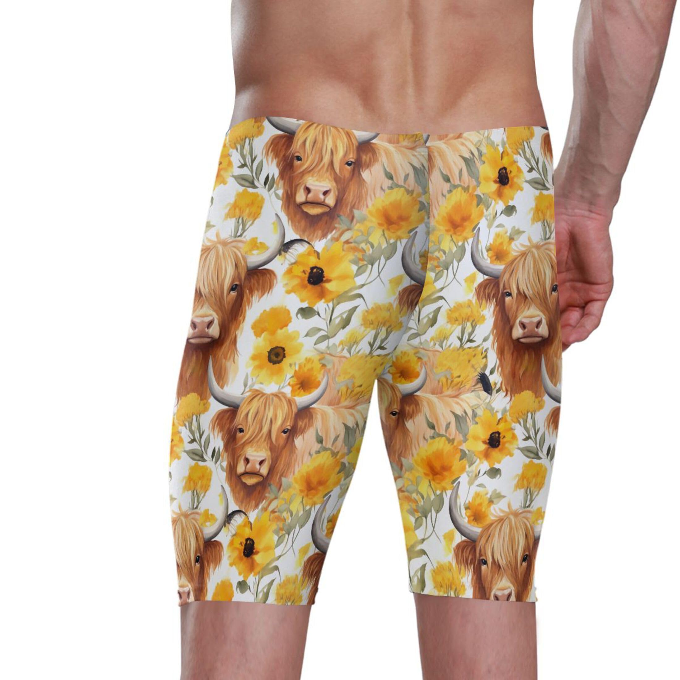 Highland Cow Sunflower Men's Swim Jammers Racing & Training Swimsuit Fast, Flexible,Comfortable XXXL B0403258