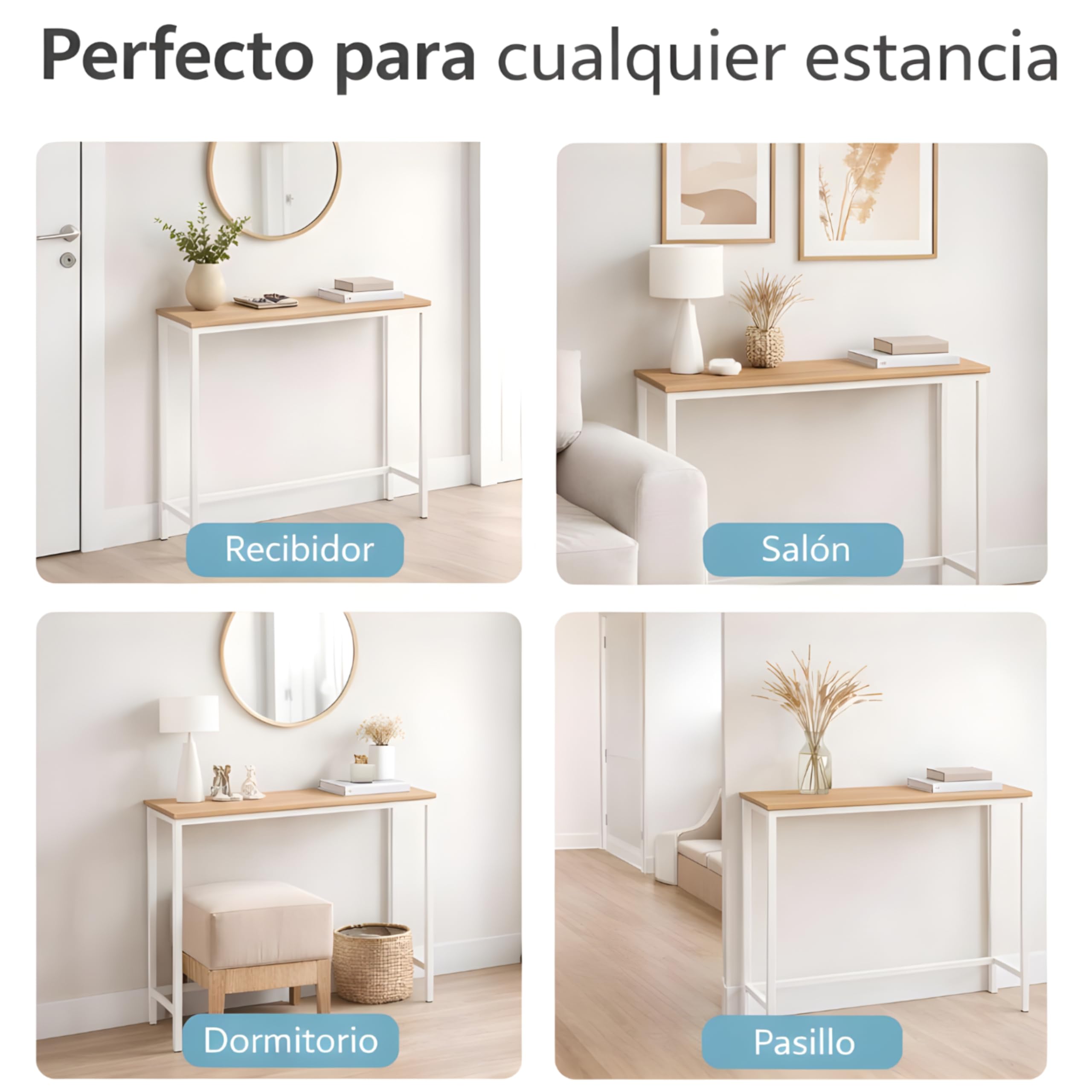 Mueble Entrada, Ideal para Recibidores de Entrada, Mueble Recibidor con diseño Moderno, Color Blanco con Roble Sonoma, 80 x 25 x 80 cm. EON