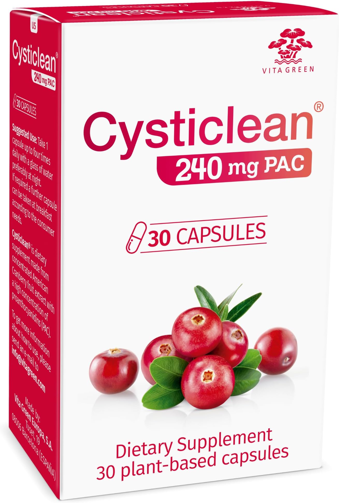 Cysticlean Cranberry PAC Supplement – 240 mg PAC, Sugar-Free – Urinary Tract Infection Support – Most Effective Cranberry Pills for Cystitis & Interstitial Cystitis Relief