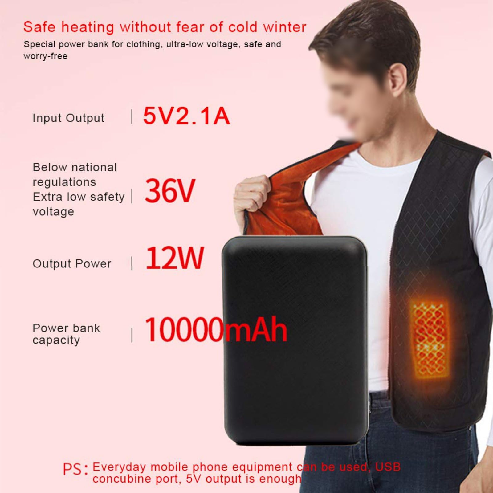 Chaleco Calefactable Genérico con Batería Externa, Tela Resistente Y Cálida con Doble Puerto USB para Chaqueta, Chaleco Y Pantalones Calefactables.