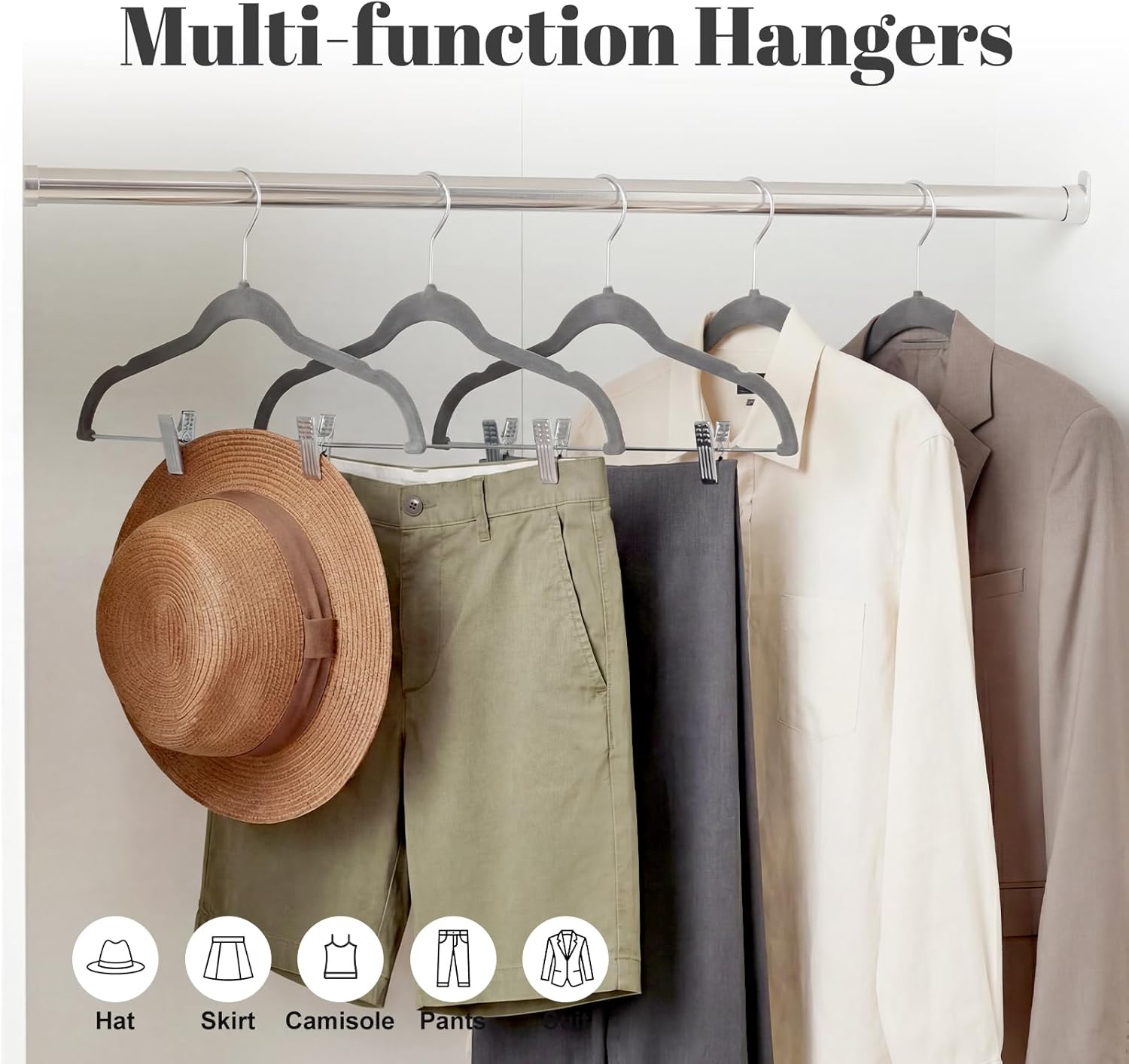 HOUSE DAY Velvet Skirt Hangers 24 Pack, Gray Hangers with Adjustable Clips, Space Saving Slim Velvet Pant Hanger, Heavy Duty Non Slip Clip Hanger for Pants, Skirts, Shorts - Image 3