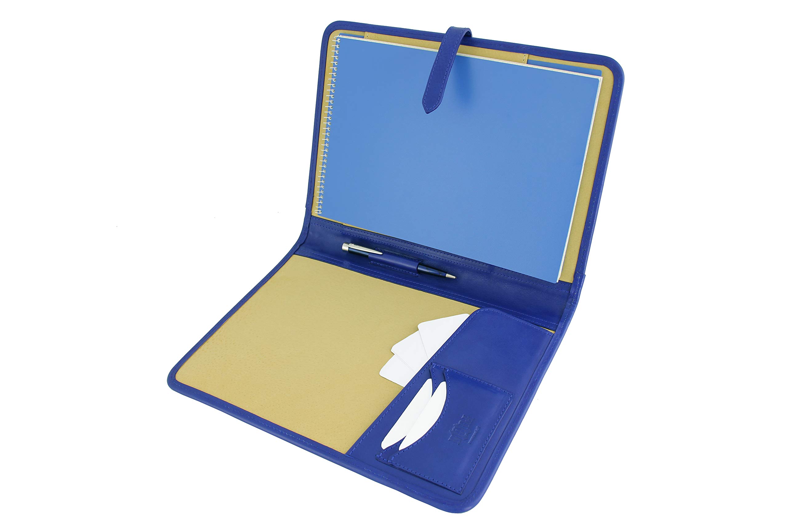 Italienisches Leder, professionelle Präsentation, Konferenzmappe, A4, Notizblock, Portfolio, Schreibmappe (blau)
