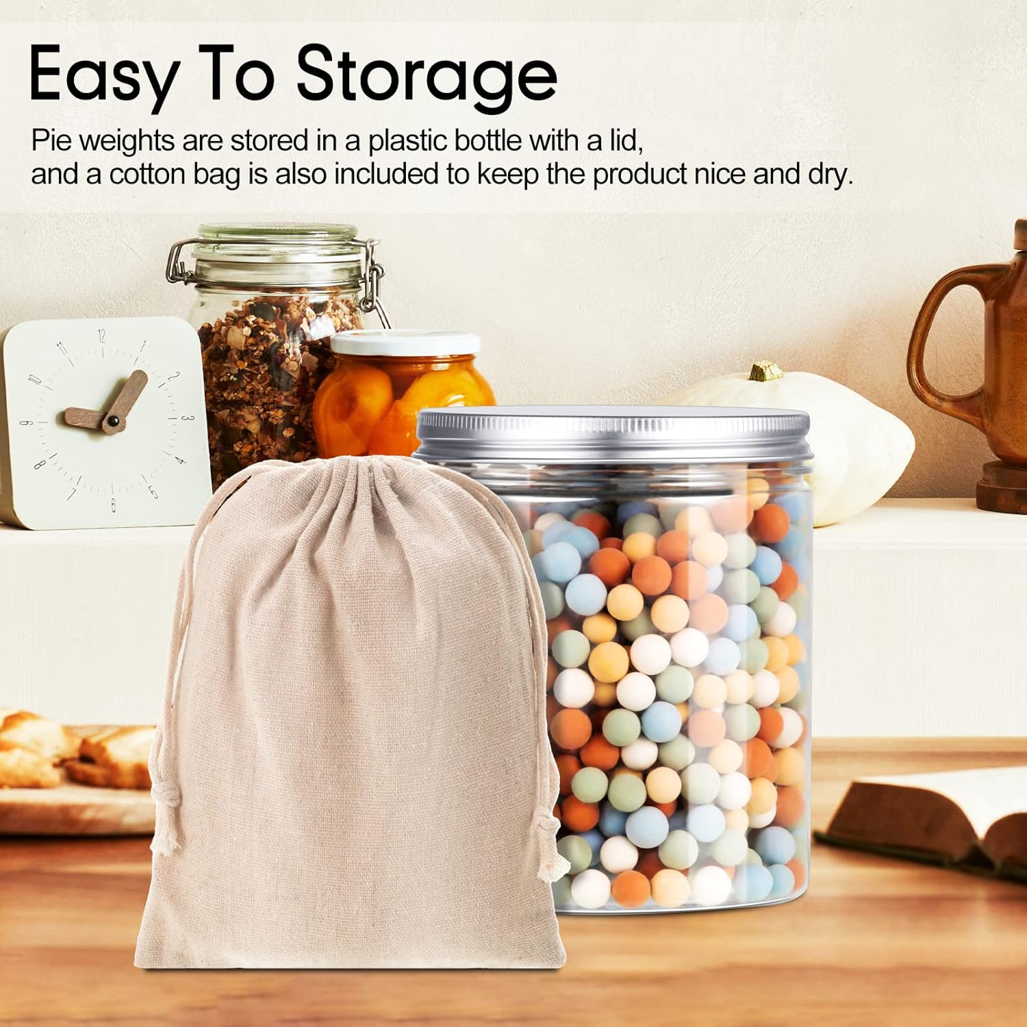 1 Pack 2 lb Multi Color Pie Weights for Baking Crust Reusable Ceramic Blind Baking Beans Stoneware with 50 Pcs Disposable Parchment Paper Pie Liner Fit 8, 9, 10 Inch Dish with Storage Bottle and Bag