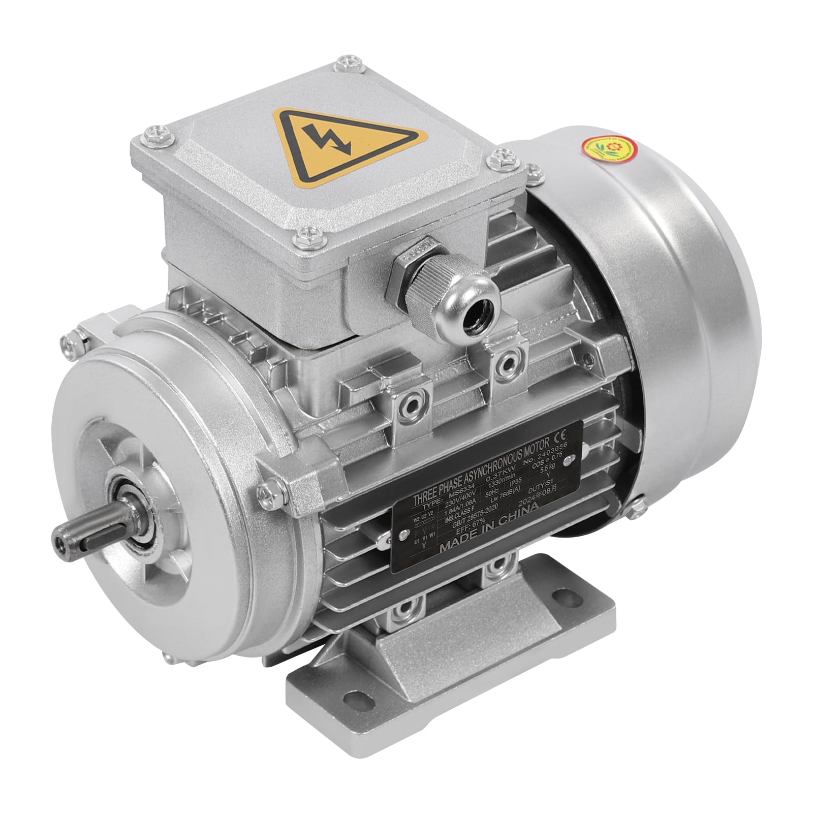 Elektromotor 0,37kW 230/400V B3, 1330 U/min, Dreiphasen-Asynchronmotor S1, Kupferwicklung, Langlebig Effizient, für Industrie und Bergbau, Werkzeugmaschinen