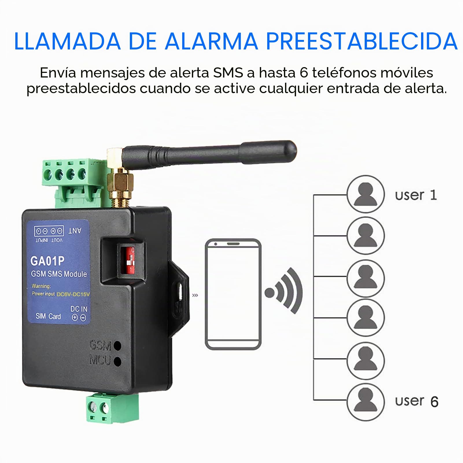 Alarma de Falla de Energía GSM SMS, Envía Alertas SMS a 6 Teléfonos Móviles, Mensajes de Alerta Personalizables Emote Alerta de Falla de Energía, Se Conecta a Varios Sensores