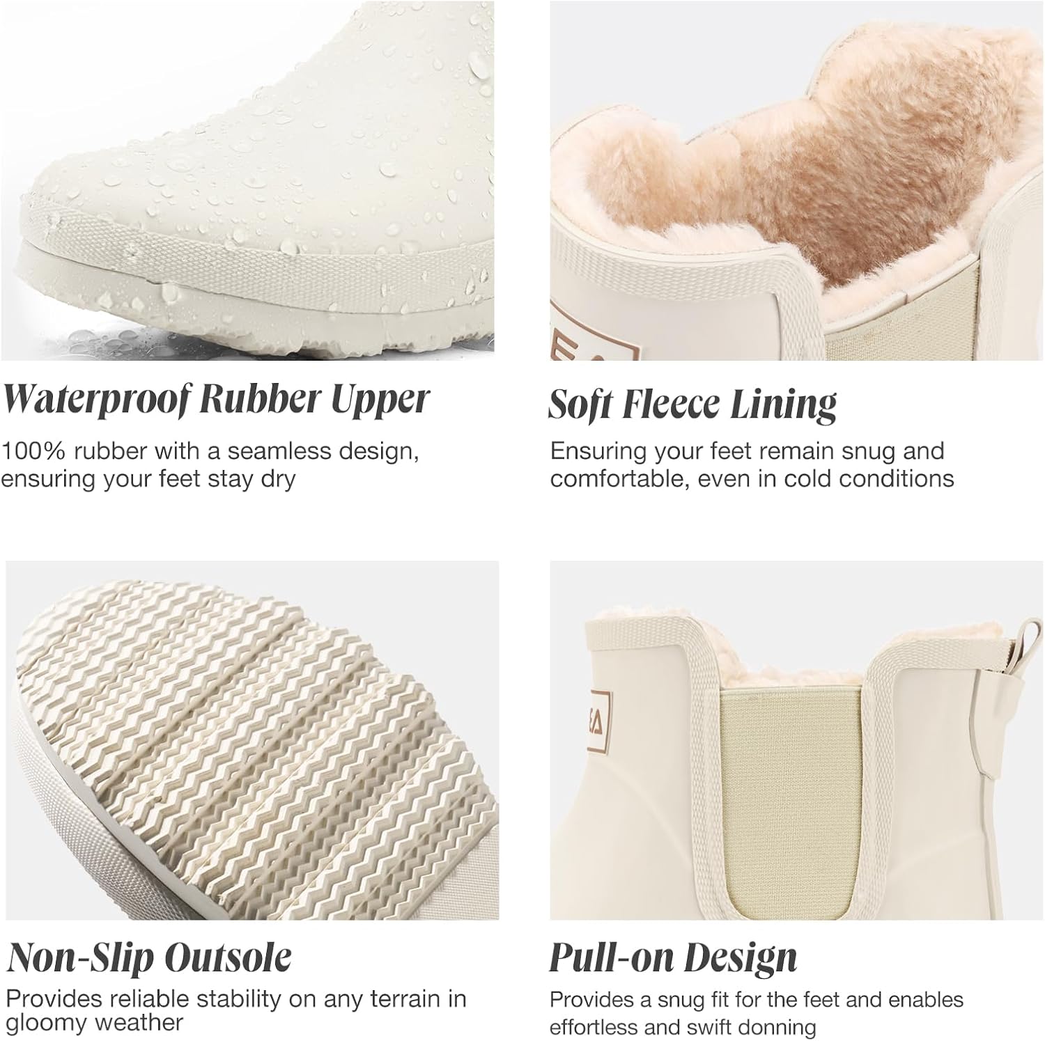 HISEA Women's Plush Rain Boots Waterproof, Chelsea Rubber Booties Women, Ladies Ankle Snow Boots for Winter Spring Garden Outdoor - Image 5