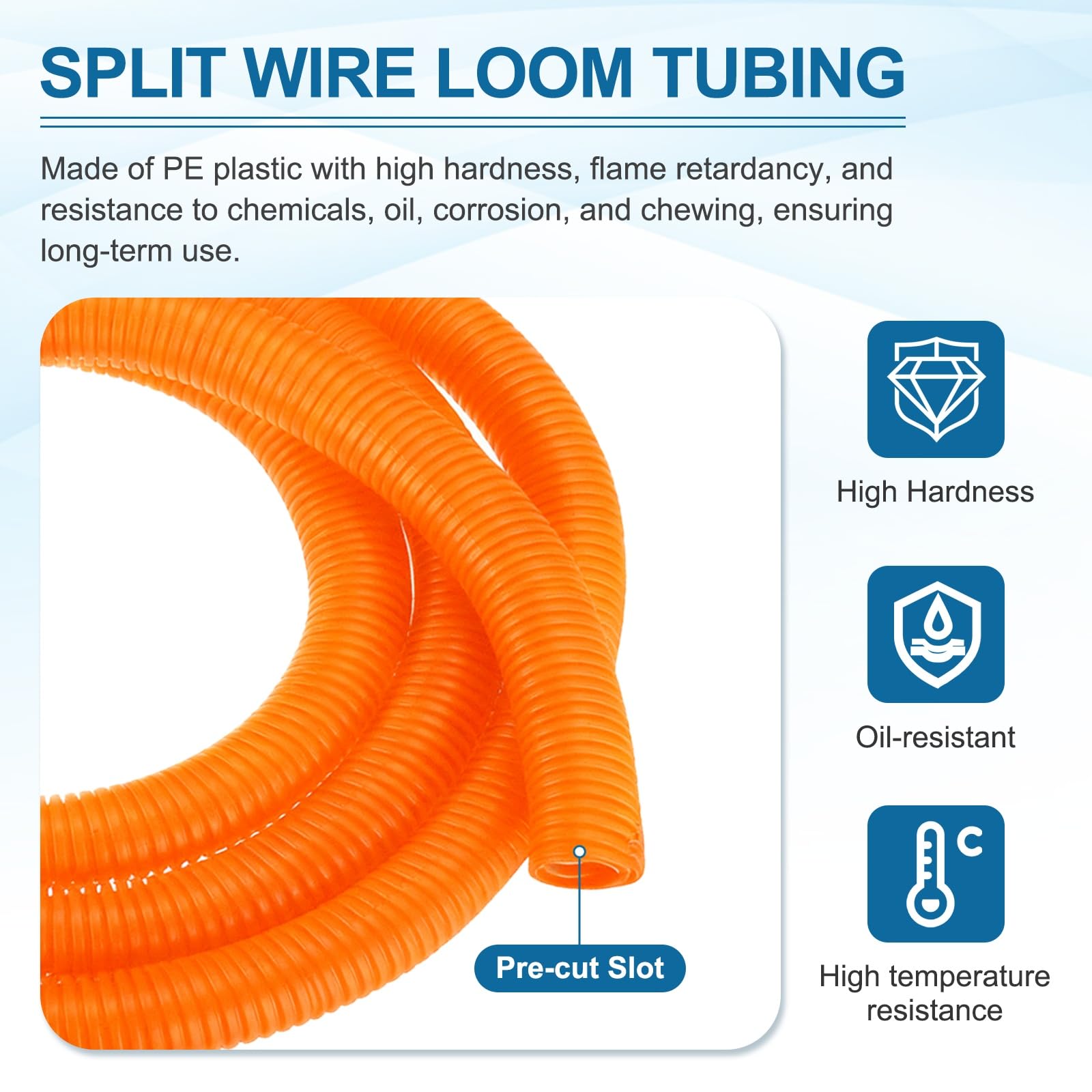 sourcing map Tube de protection flexible de 2,5 cm et 6,1 m avec outil d'installation - Gaine de gestion des câbles pour le bureau, la maison, les câbles électriques et automobiles, orange
