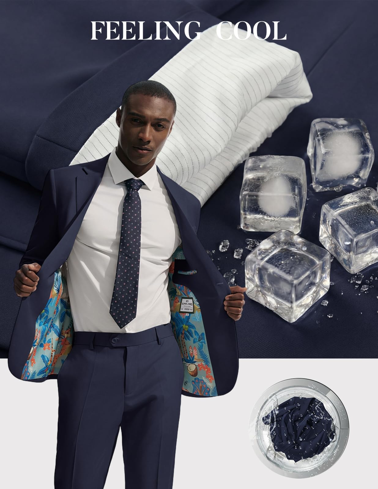 PJ PAUL JONES Herren Anzug 2 Teilig Slim Fit Modern Suits Marineblau L