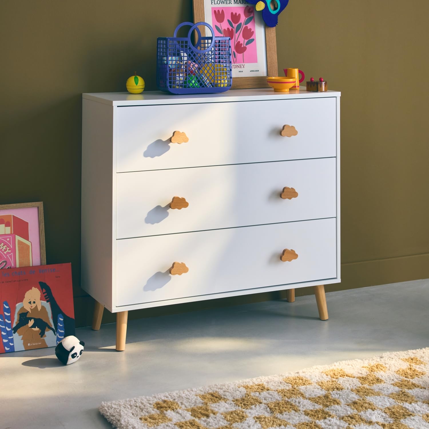 sweeek Cassettone per Bambini, 3 cassetti, Nephos, Bianco, 80x30x75.7 cm