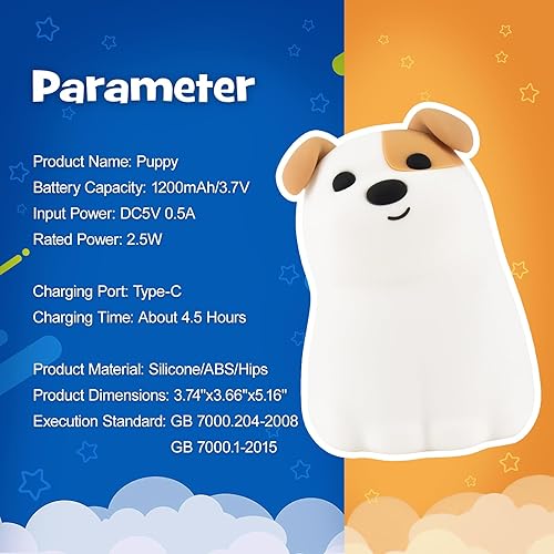 Miniatura 9 de Luz nocturna blanda para cachorros con modo RGB, 3 brillos ajustables, luz nocturna para lactancia materna, linda y novedosa lámpara de perro