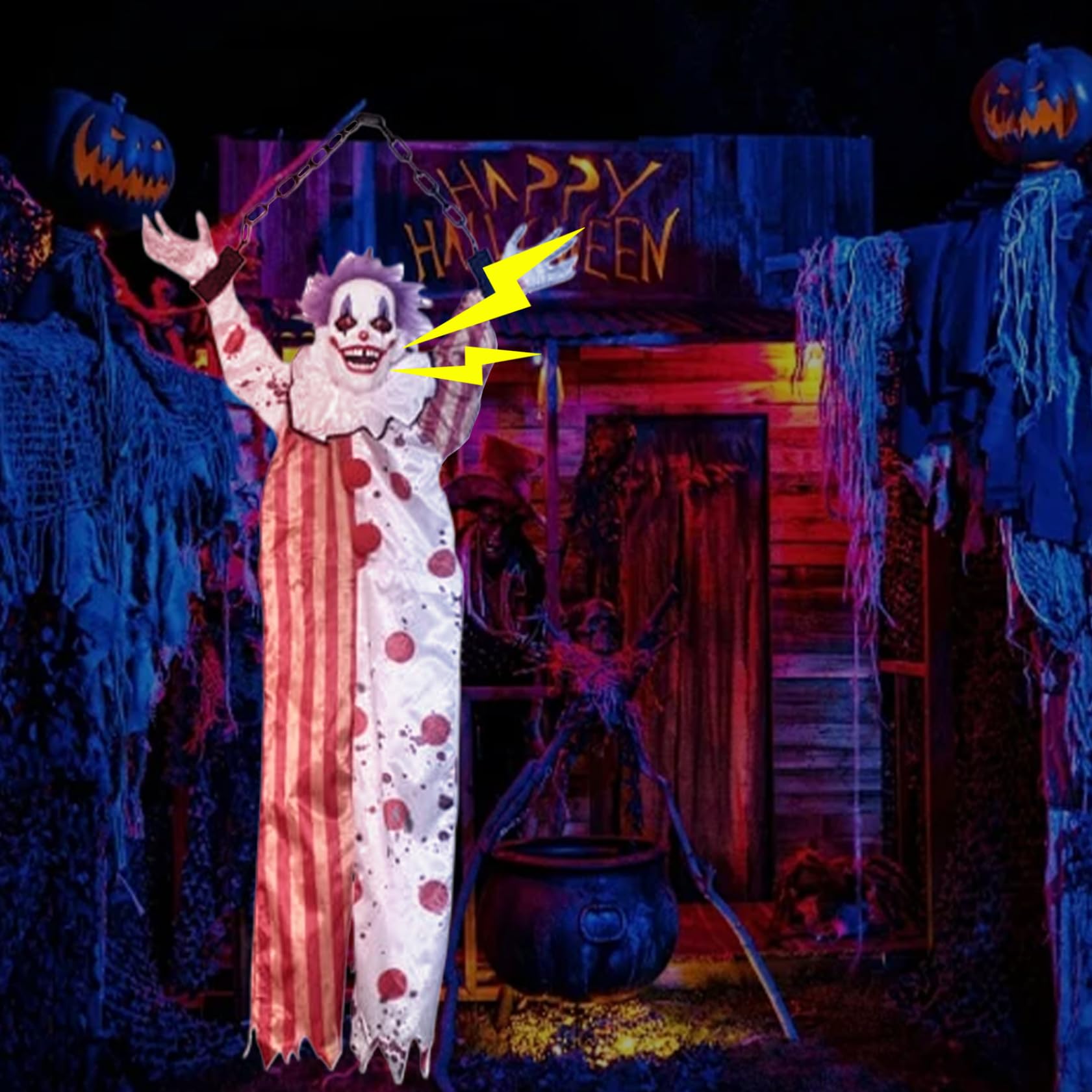 Halloween Clown Animatronique, Accessoire extérieur Effrayant activé par Le Son