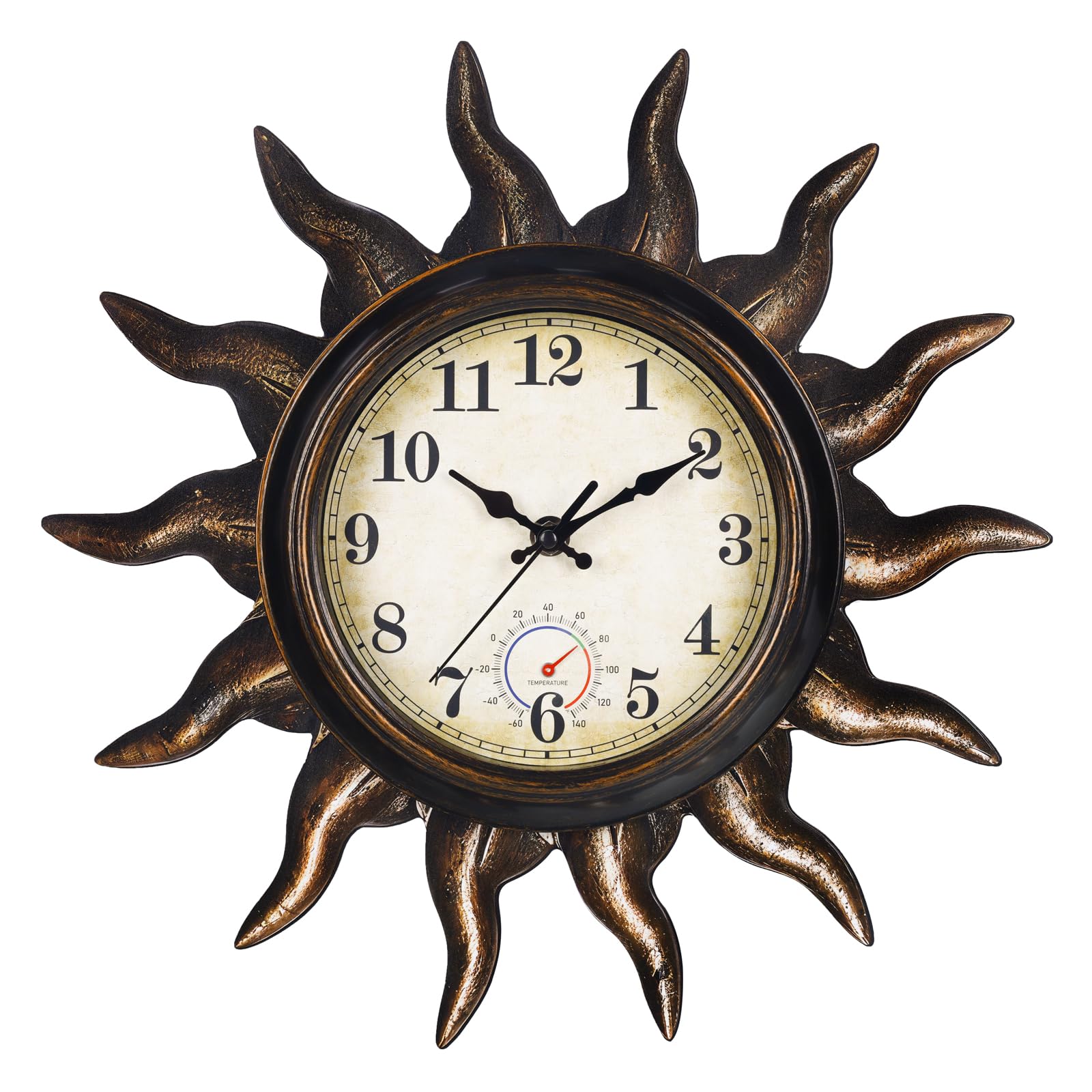 Photo 1 of Alarllok Sun Outdoor Clock with Thermometer - 13 Inch Bronze