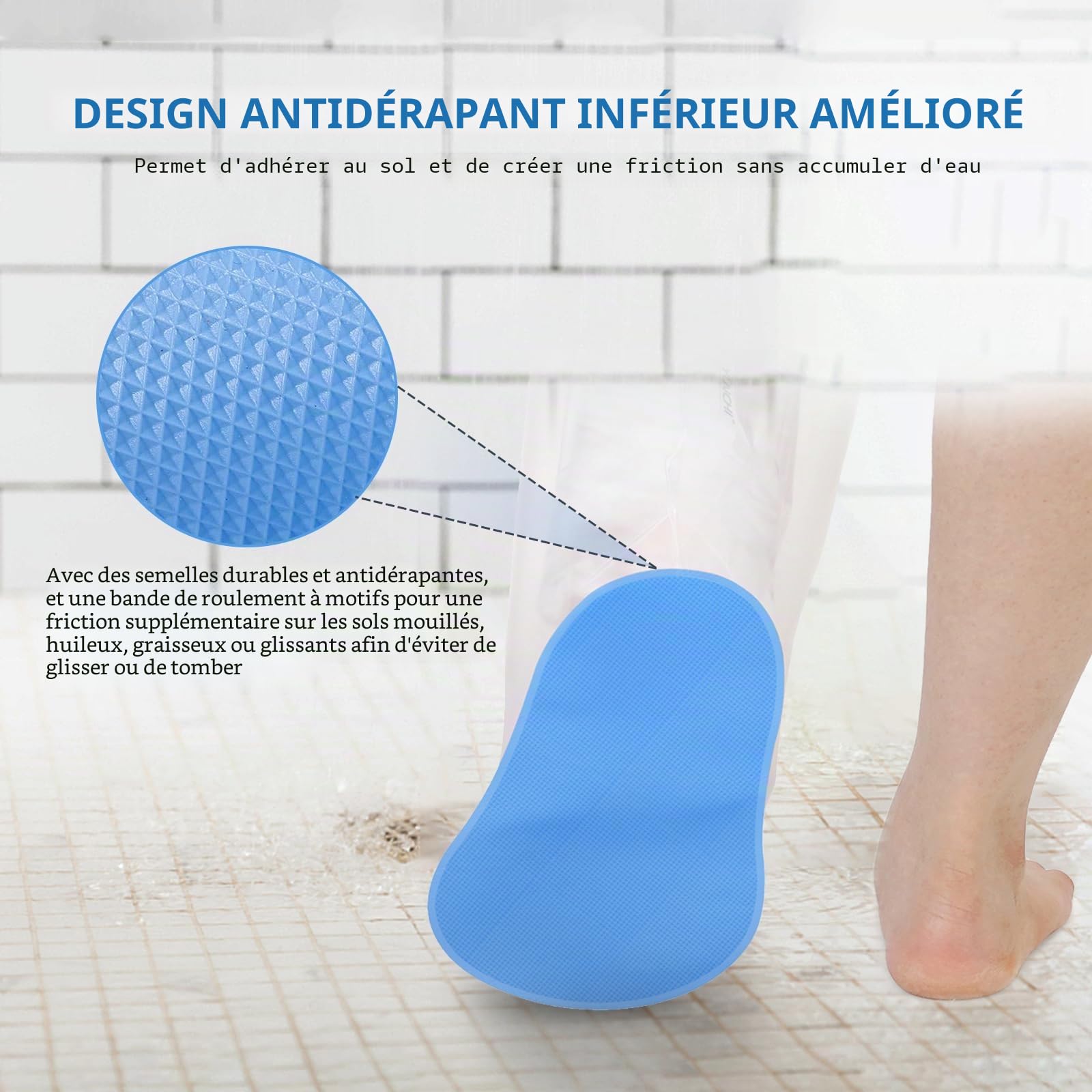 YUNCHI Protection de Douche pour Jambe Longue Adulte Anti-Dérapant XL Protection Étanche Réutilisable pour Orthèse Bloque Fixateur Fessier Genou Bandage (Protège-Jambe Long XL)