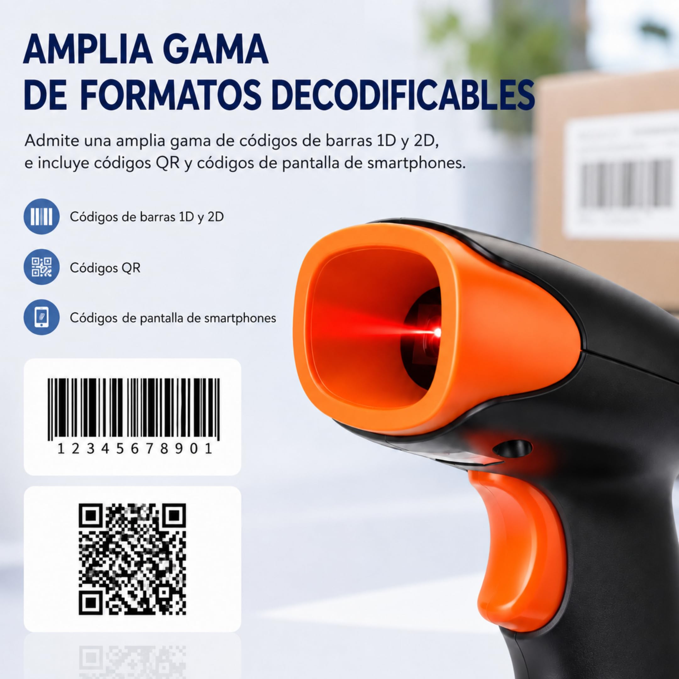 Alcachofa de código de barras USB 1D 2D QR, escáner de código de barras Plug and Play, lector IP54 a prueba de golpes, escáner compatible con Windows Mac Linux, lector QR, EAN UPC...