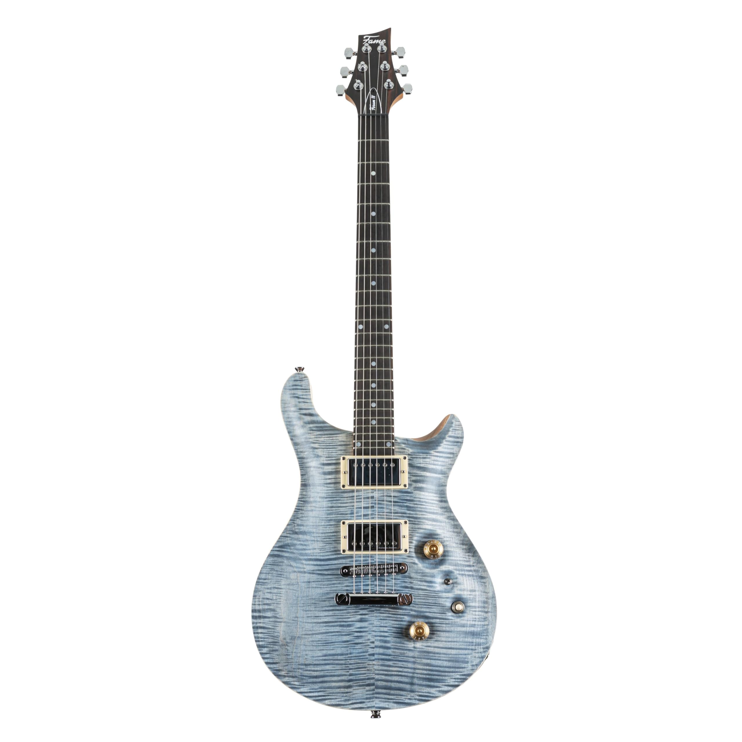 Fame Forum IV Classic E-Gitarre, elektrische Gitarre mit Humbucker Tonabnehmer, Electric Guitar mit blauer Riegelahorndecke, Forum Double Cut
