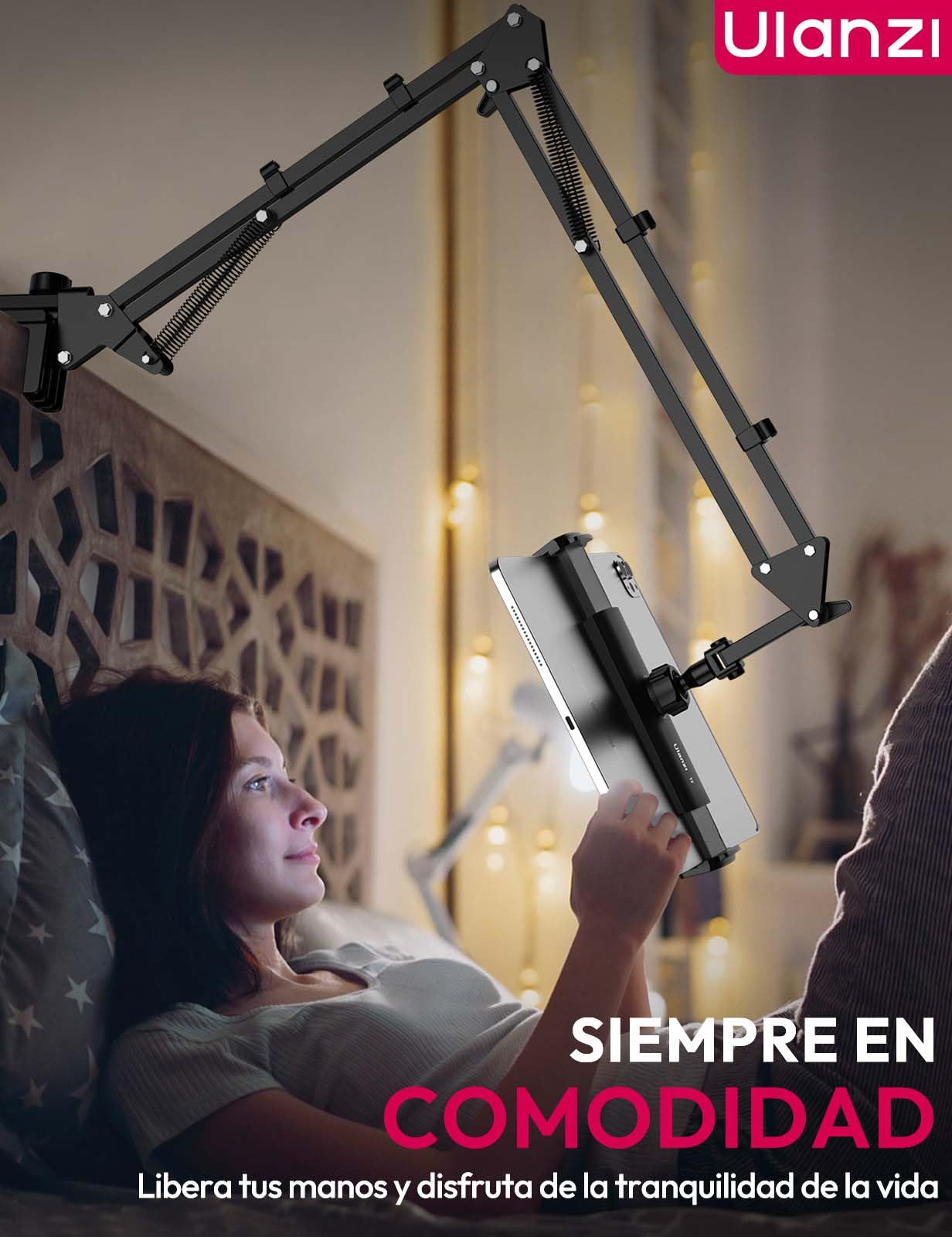 ULANZI Soporte Tablet Cama, 360° Giratorio, Aluminio para iPad 2021 Pro 9.7, 10.5, 12.9, Air Mini 3, 4, 5, Samsung Tab y Huawei MediaPad
