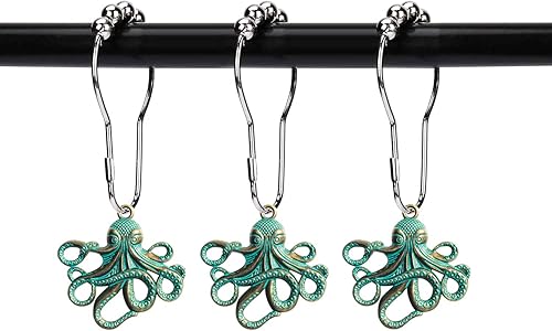 Juego de 12 ganchos decorativos de acero inoxidable para cortina de ducha de pulpo, para el hogar, baño