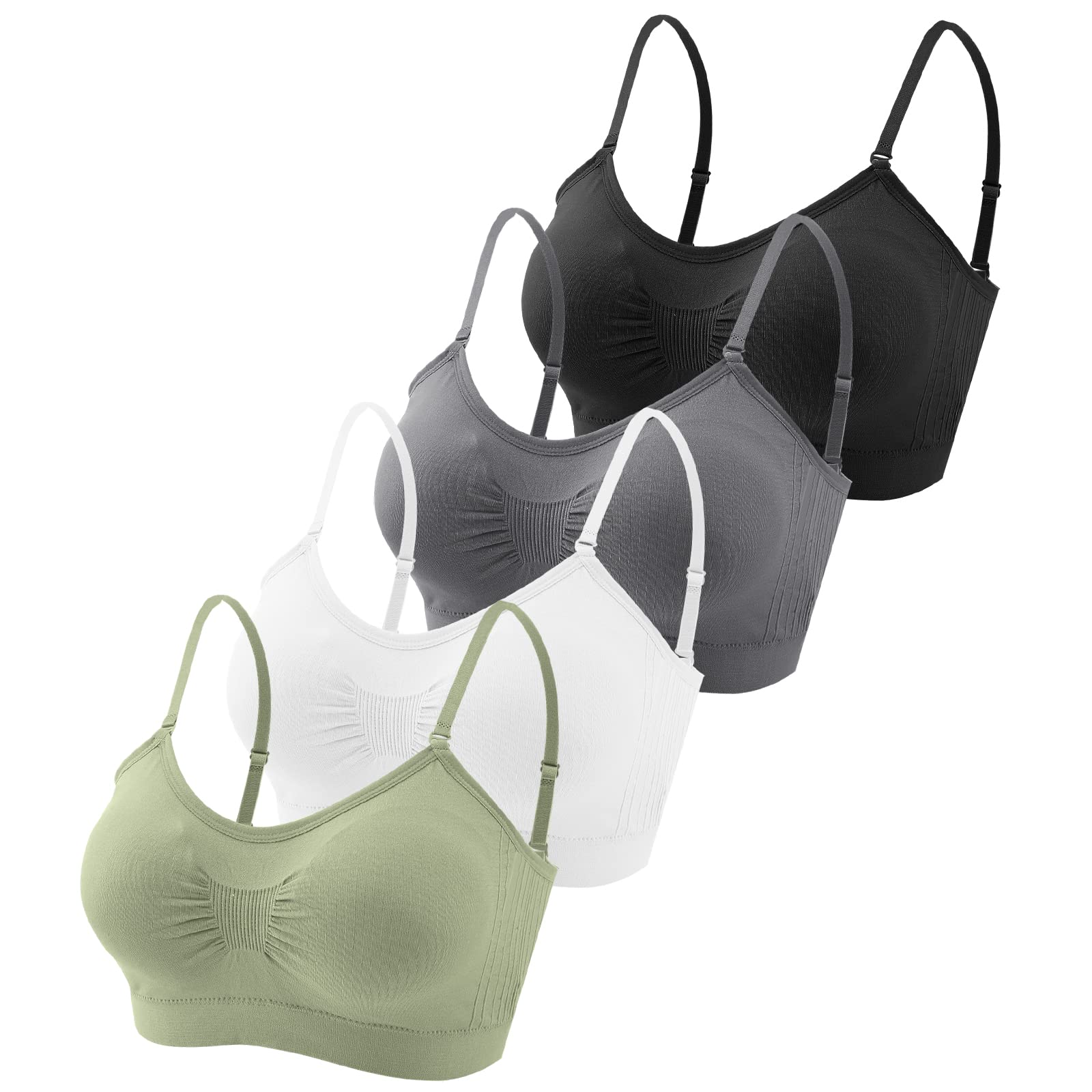 omisy Pack of 4 V Neck Padded Bralette Cami Bra Wireless Tank Top Sports Bra with Adjustable Straps-picture-29