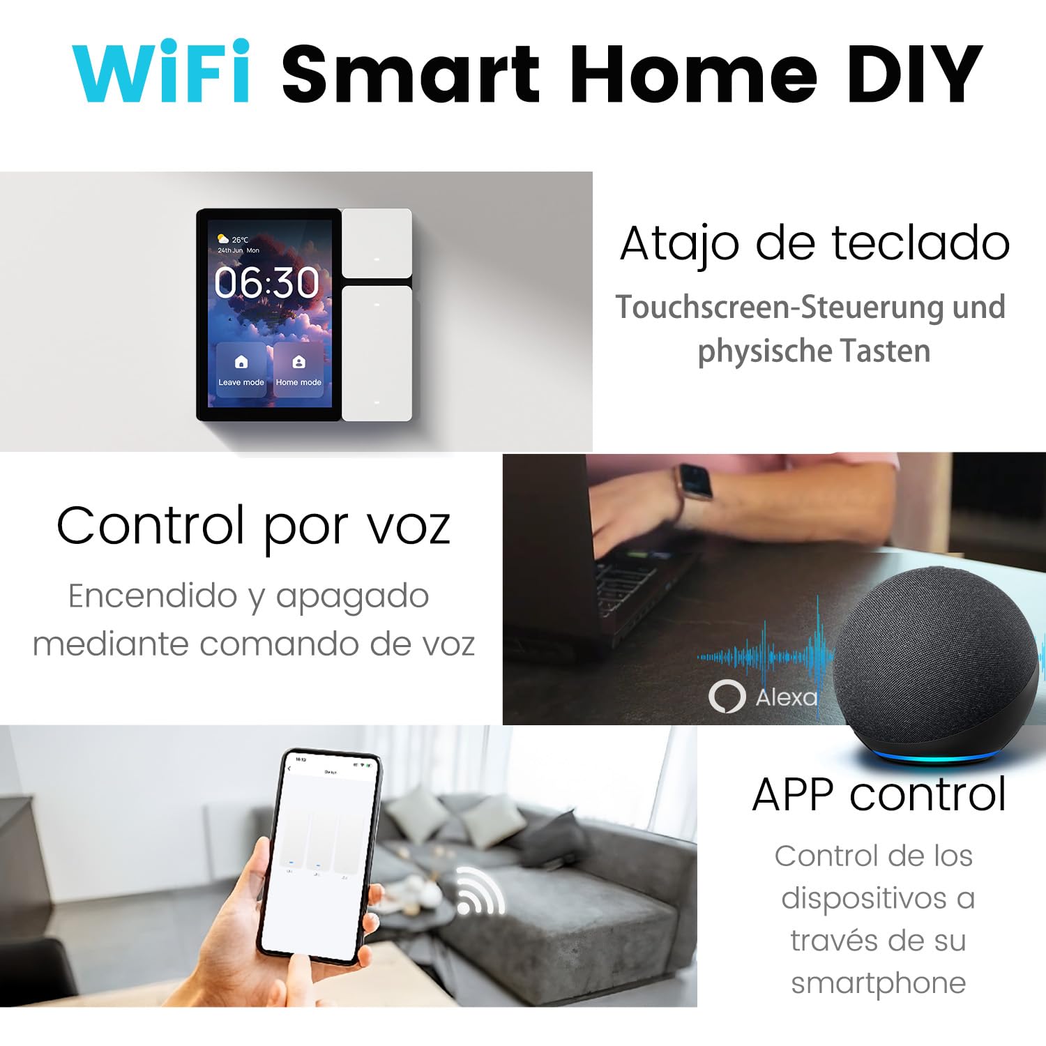 TONGOU Smart Home Panel Control 3.5 pulgadas, Conexión WLAN,BLE Mesh Hub,IR,Smart Life/Tuya App,tres botones físicos,tres canales de relé