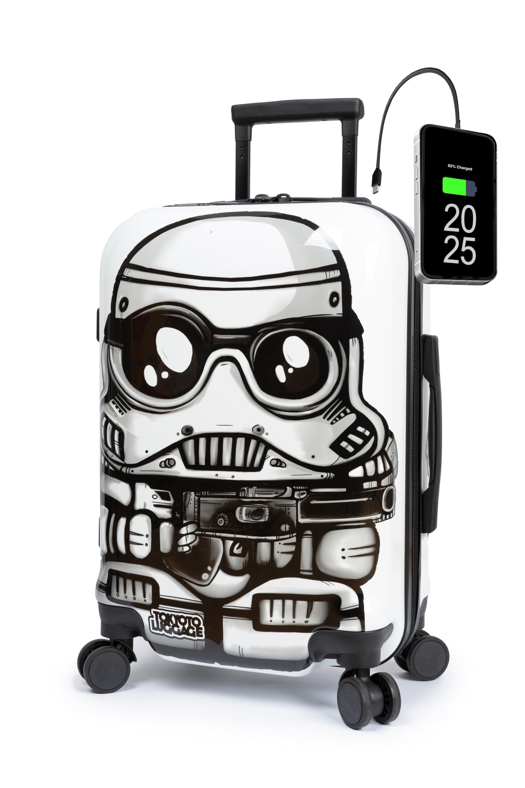 TOKYOTO - Maleta de Cabina Juvenil Infantil Niños Niñas Fans de Superhéroes Comics Dibujos Animados Trolley Equipaje Mano Cargador USB 10000mAh 55x35x20 cm | Maleta Rígida Ruedas Dobles White Soldier