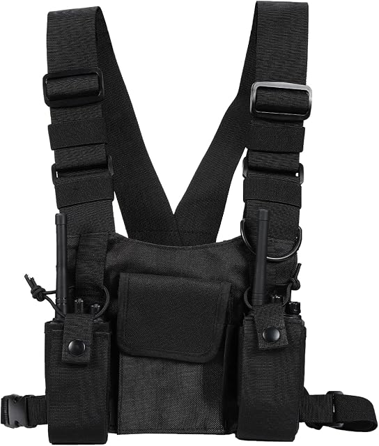 Kyrio Utility Chest Pack, Tactical Sports Chest Pack Vest for Phone Walkie Talkie, Hip Hop Bag Lightweight Running Pack for Workouts, EDC Chest Rig Pouch for Workouts, Cycling & Hiking (Black)