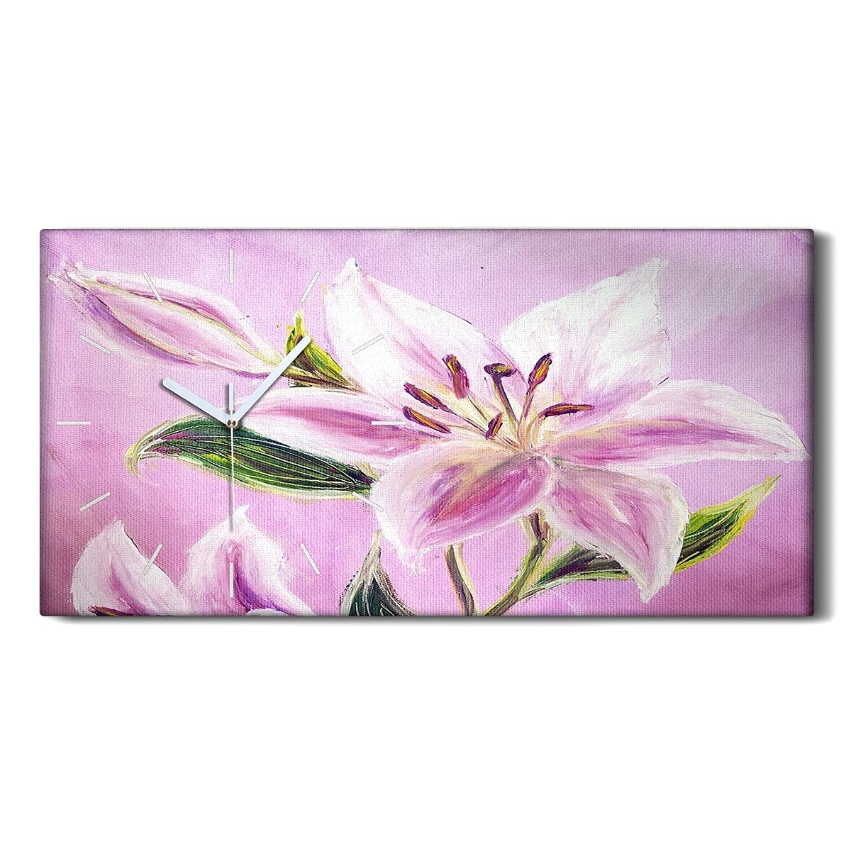 Horloge sur Toile Mains Blanches Tableau Silencieux Fleur 60x30cm