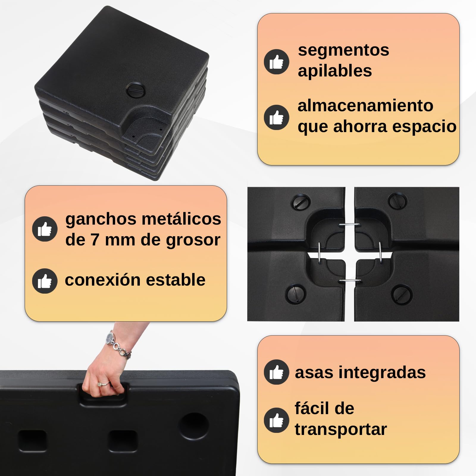 Montafox Peso de la sombrilla Base para sombrilla 4 Partes por Parasol Base Cruzada Negro 90 litro / 150 kg - para llenar de Agua o Arena