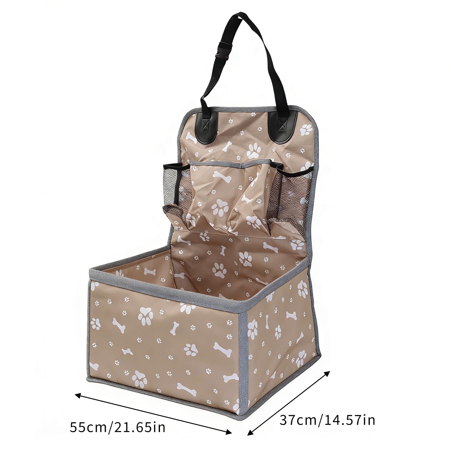 1 asiento de seguridad para mascotas con bolsillos de almacenamiento, a prueba de arañazos, duradero, asiento delantero de coche para pequeño a mediano, 37 x 55 cm (negro) — view 2
