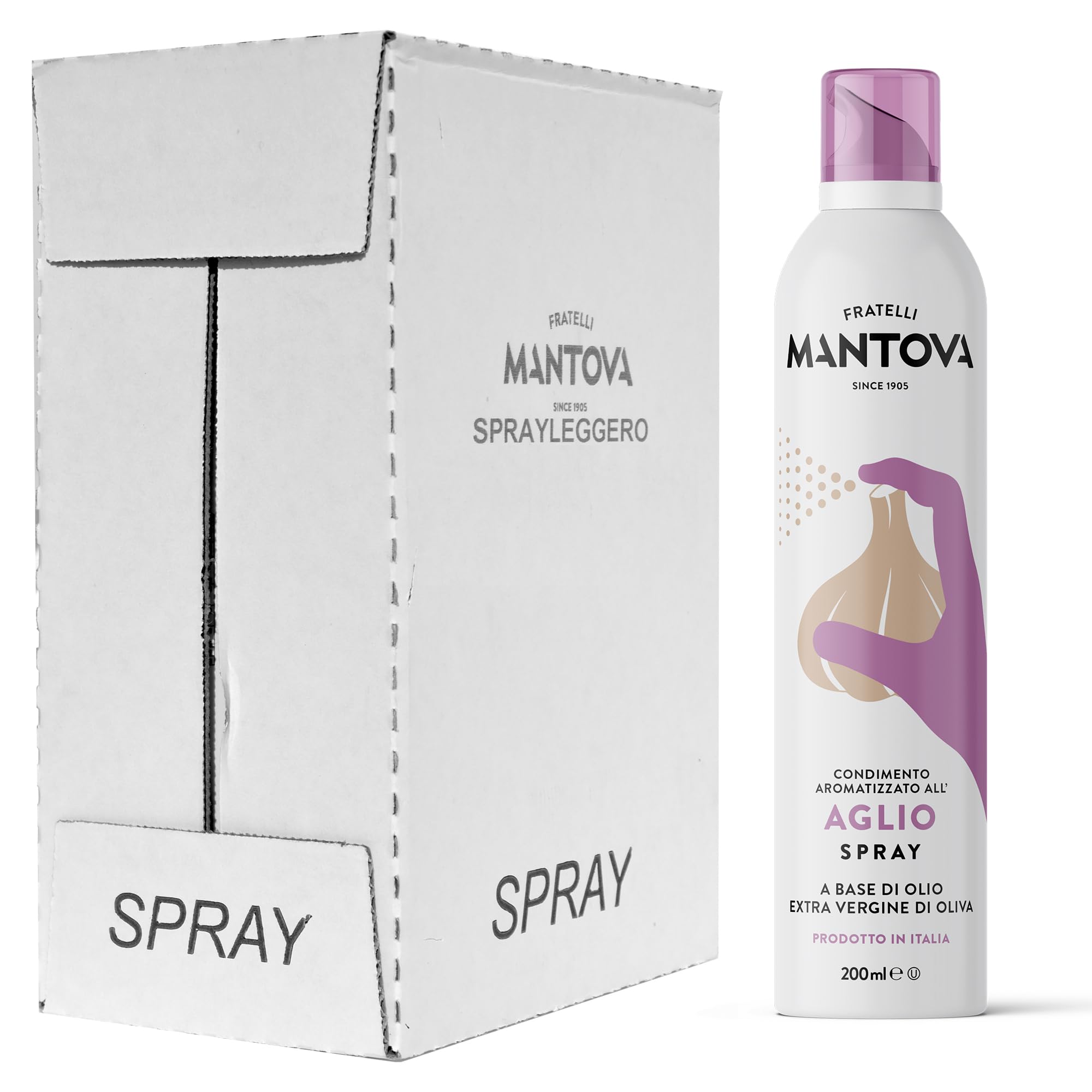 Aglio Spray in Olio Extra Vergine di Oliva 6x200ml - Olio Spray italiano – Sprayleggero – 100% Naturale,100% Leggero, 100% Facile - Con lo spray risparmi fino al 90% di prodotto